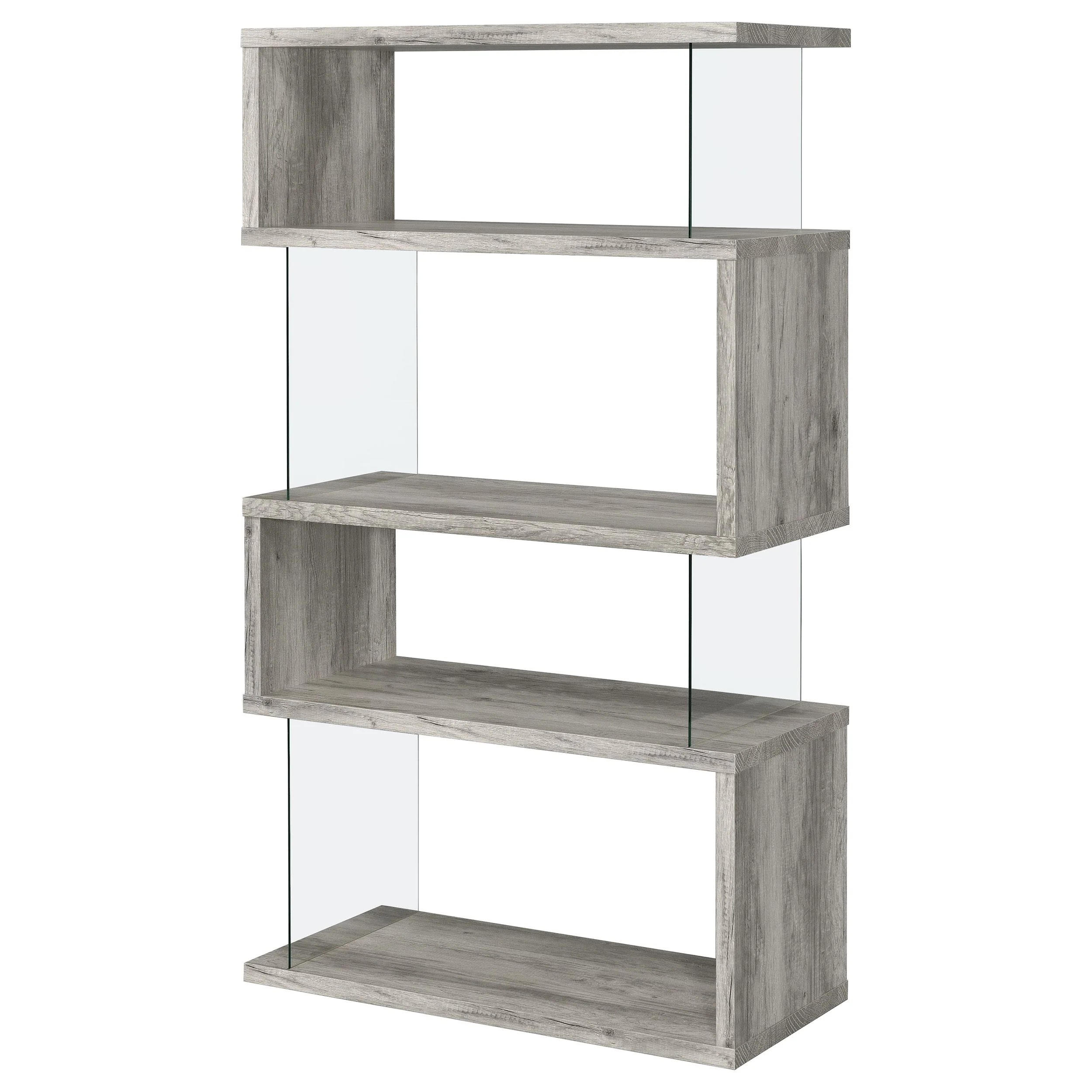 Coaster Furniture Emelle 802340 63-inch 4-shelf Glass Panel Bookshelf - Grey Driftwood - Image 3