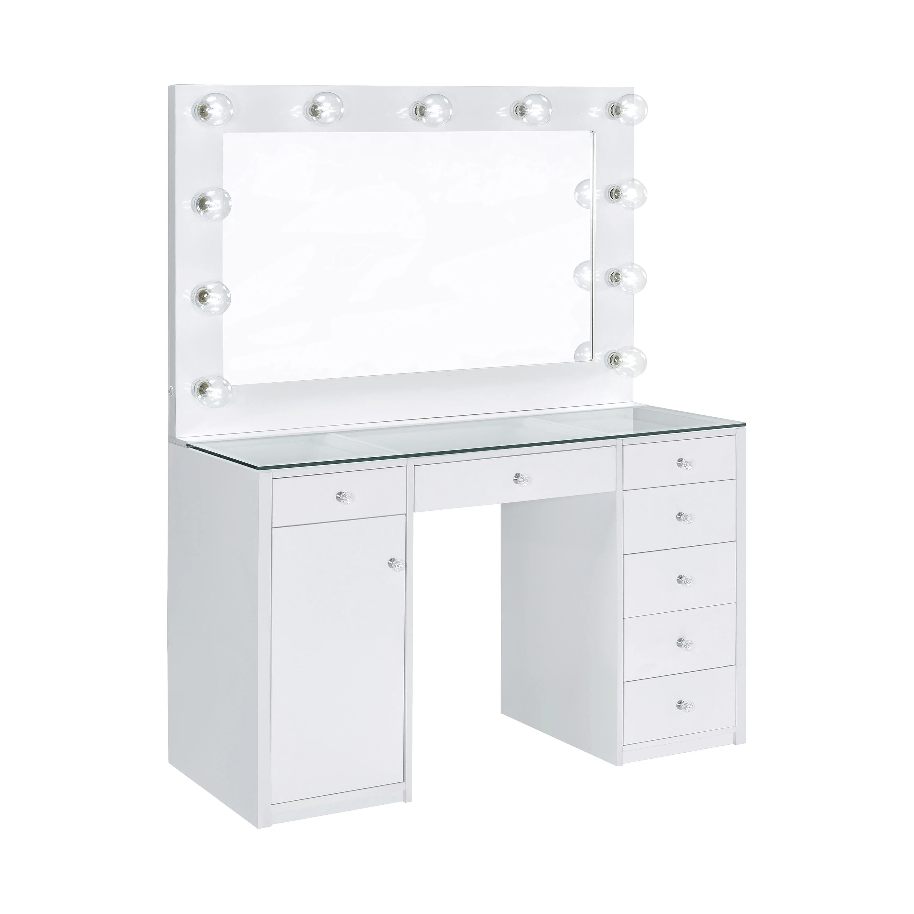 Coaster Furniture Acena 931143 7-Drawer Vanity Set with Lighting - White High Gloss - Image 1