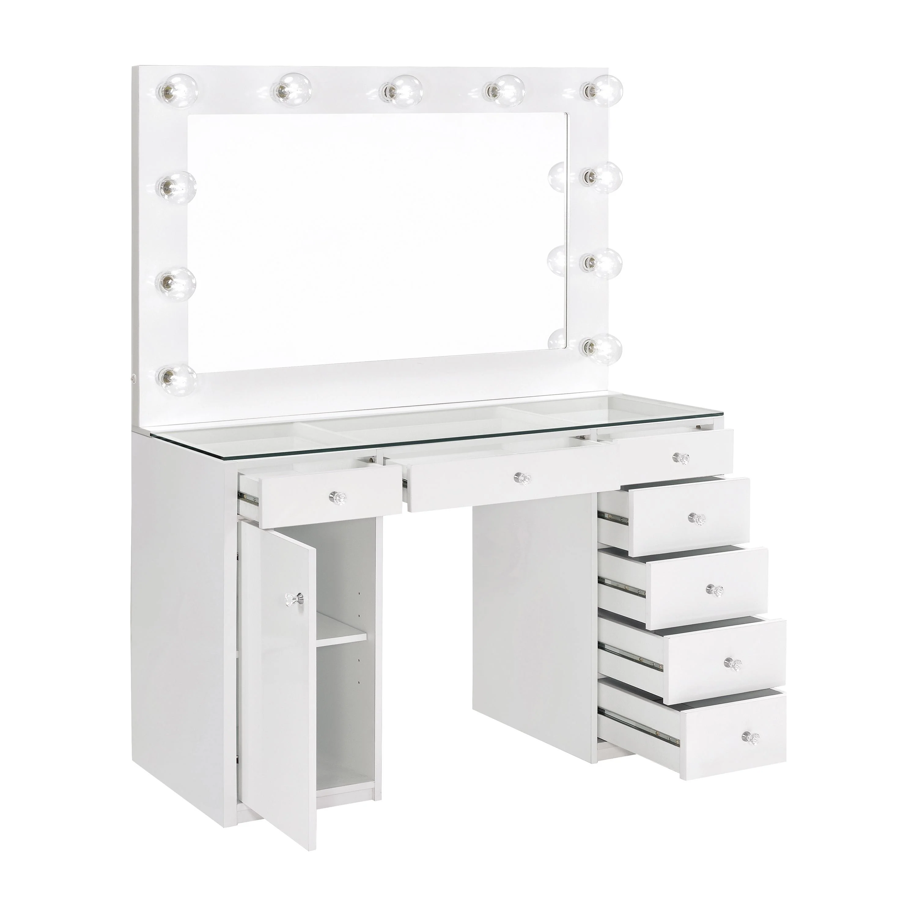 Coaster Furniture Acena 931143 7-Drawer Vanity Set with Lighting - White High Gloss - Image 3