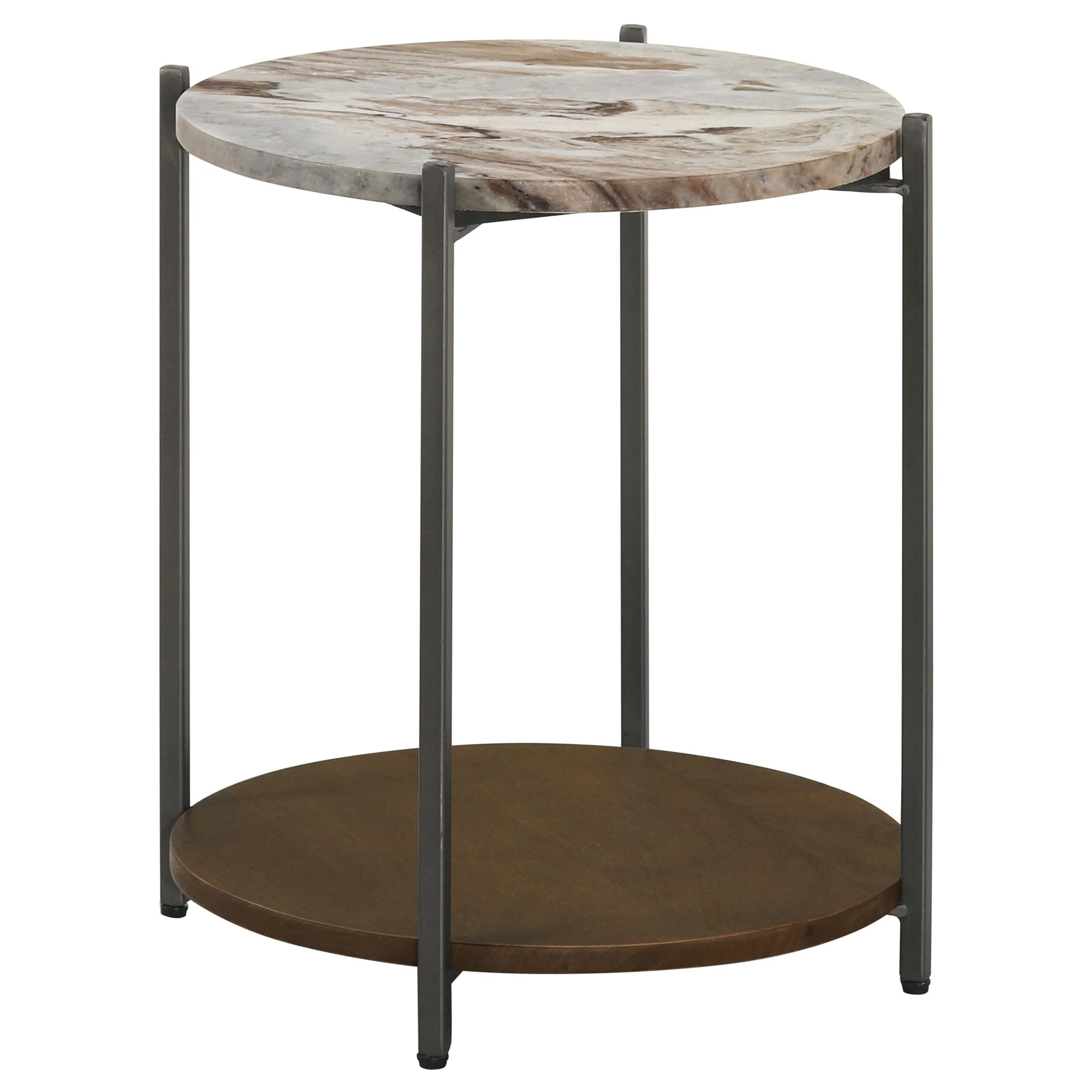 Coaster Furniture Noemie 931204 Round Marble Top Accent Side Table - White and Gunmetal - Image 1