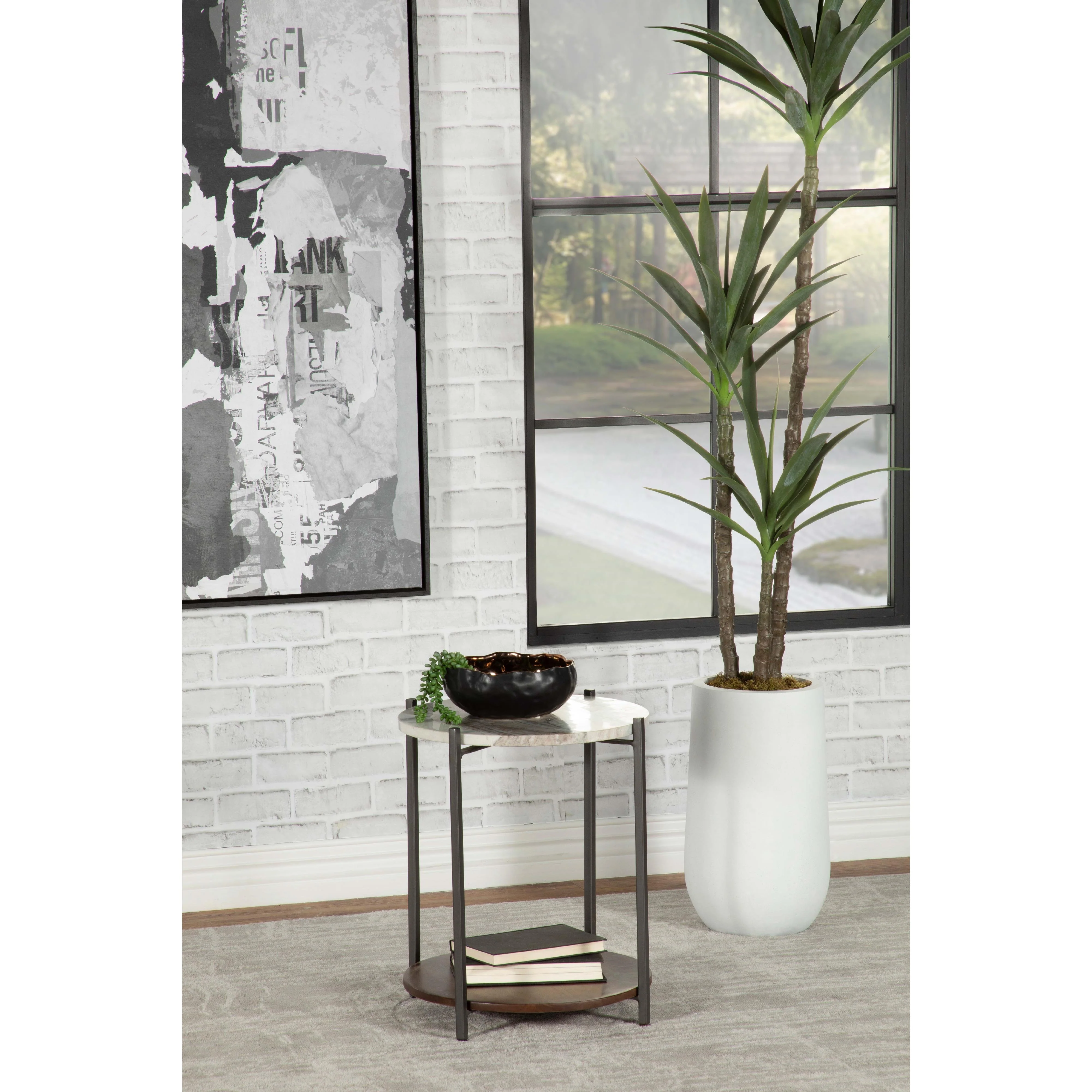 Coaster Furniture Noemie 931204 Round Marble Top Accent Side Table - White and Gunmetal - Image 3