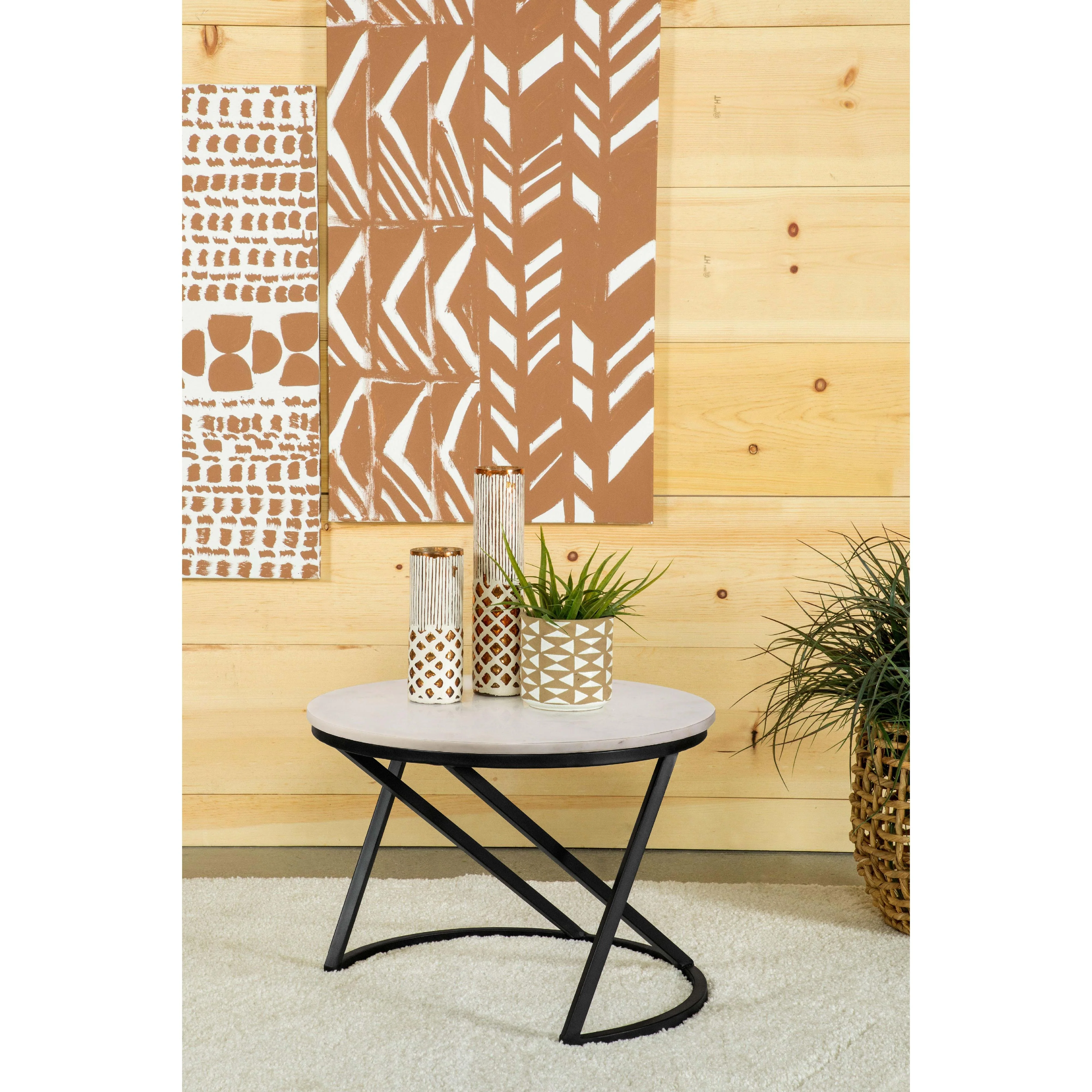 Coaster Furniture Miguel 931227 Round Marble Top Coffee Table - White and Black - Image 3