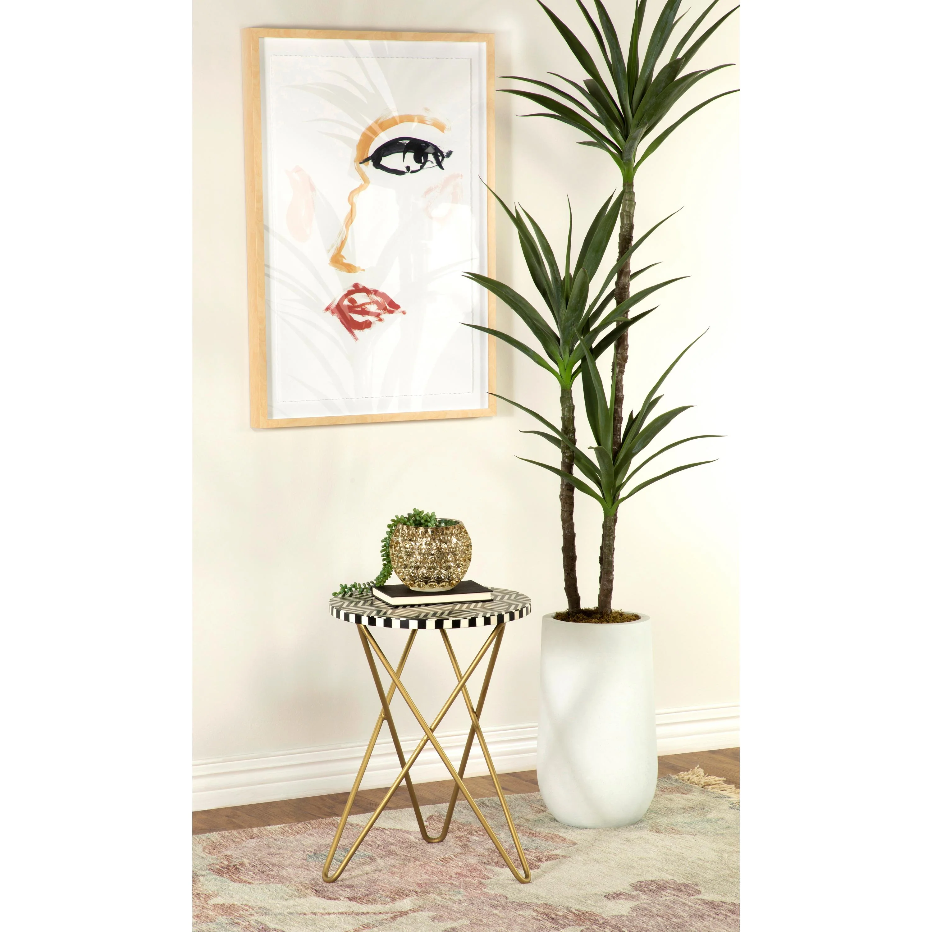 Coaster Furniture Xenia 935878 Round Bone Inlay Accent Side Table - White and Gold - Image 2