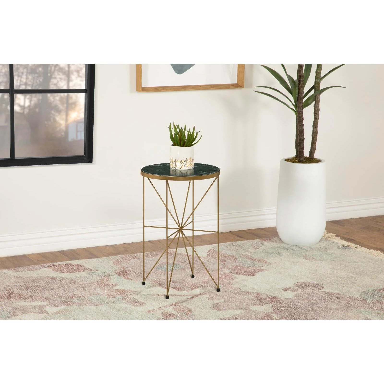 Coaster Furniture Eliska 936061 Round Green Marble Top Accent Side Table - Antique Gold - Image 2