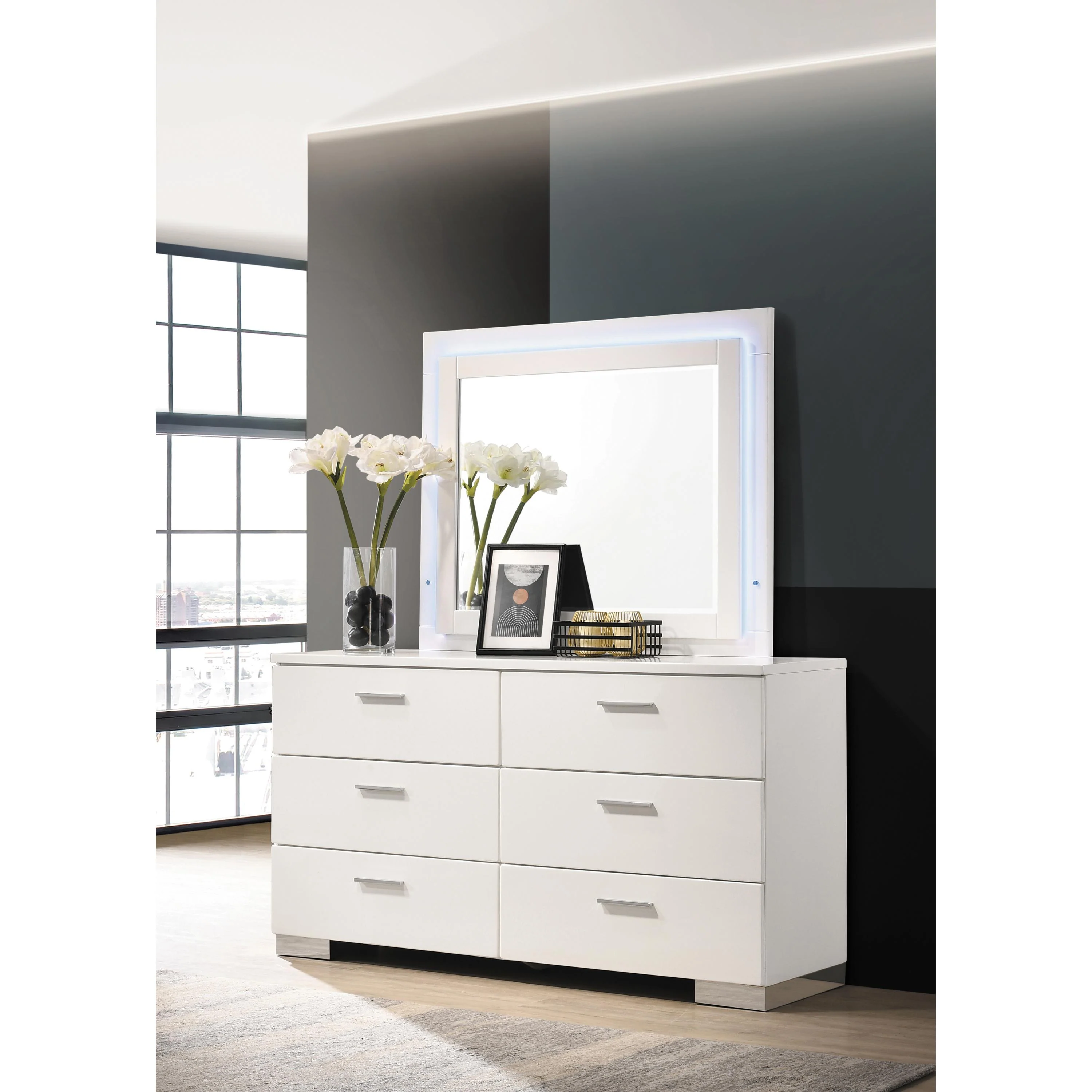 Coaster Furniture Felicity 203504LED Wood LED Dresser Mirror - White High Gloss - Image 3