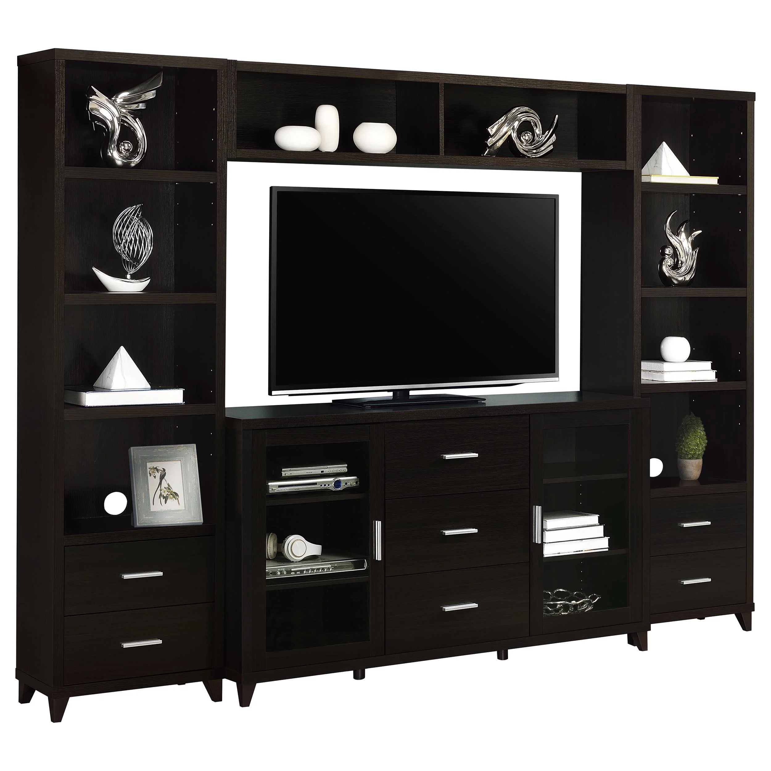 Coaster Furniture Lewes 700881-S4 4 pc Entertainment Center - Cappuccino - Image 2