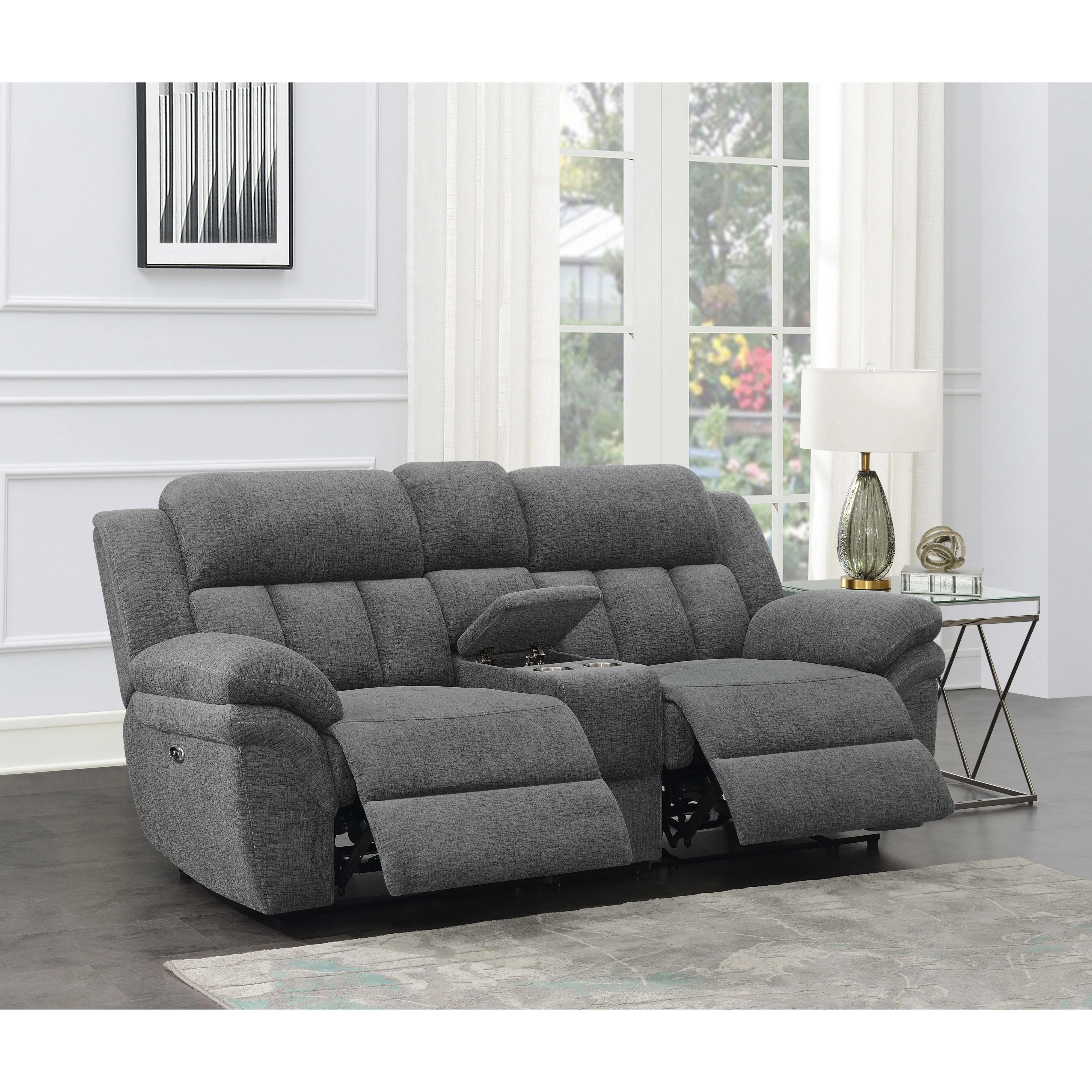 Coaster Furniture Bahrain 609542P Upholstered Power Loveseat - Charcoal - Image 2