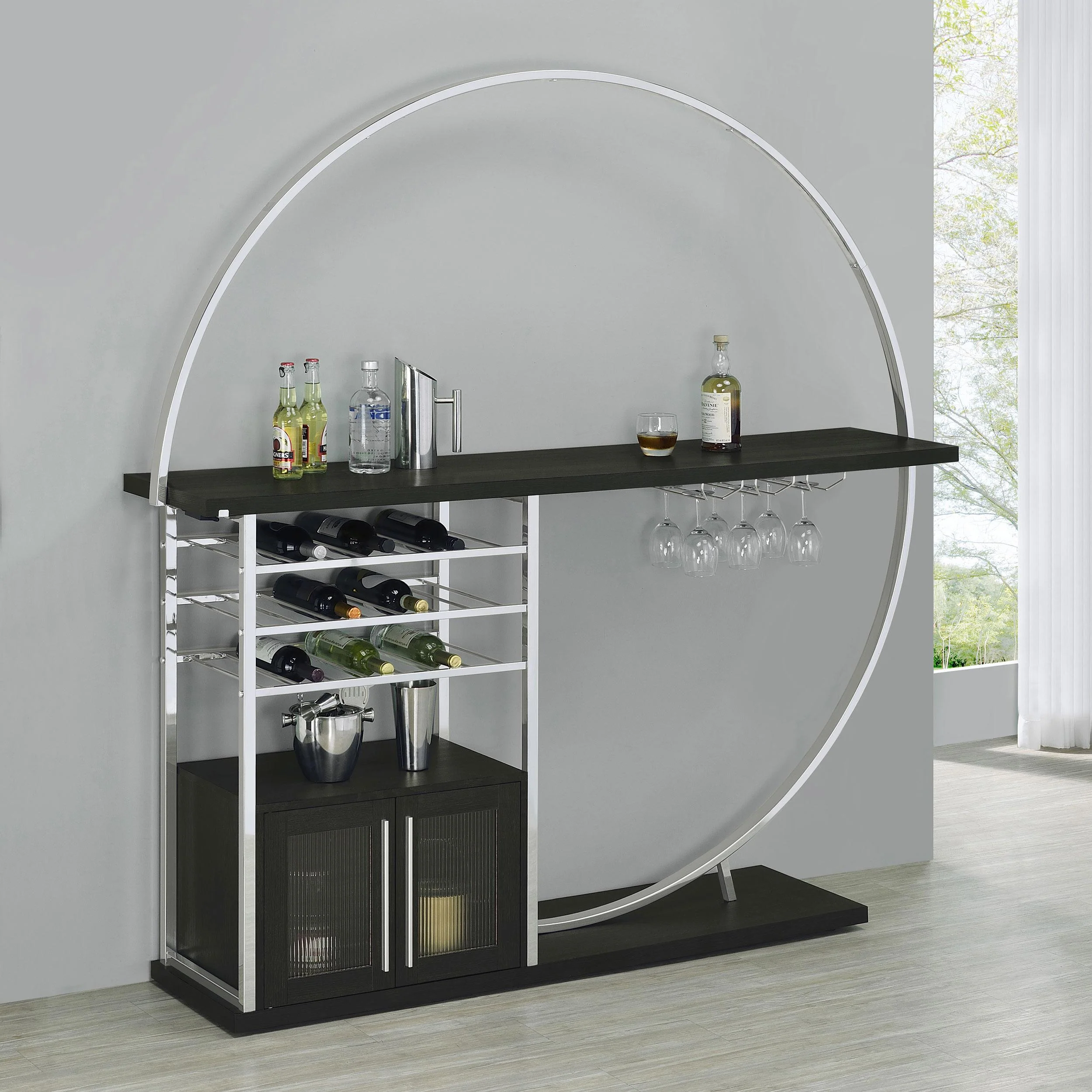 Coaster Furniture Risley 182799 2-door Circular LED Home Bar Cabinet - Dark Charcoal - Image 2