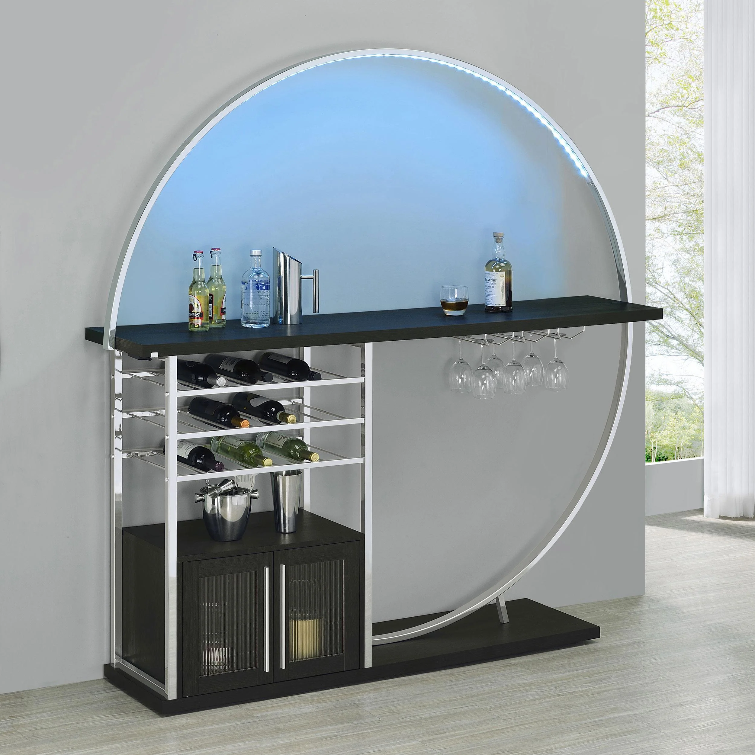 Coaster Furniture Risley 182799 2-door Circular LED Home Bar Cabinet - Dark Charcoal - Image 3