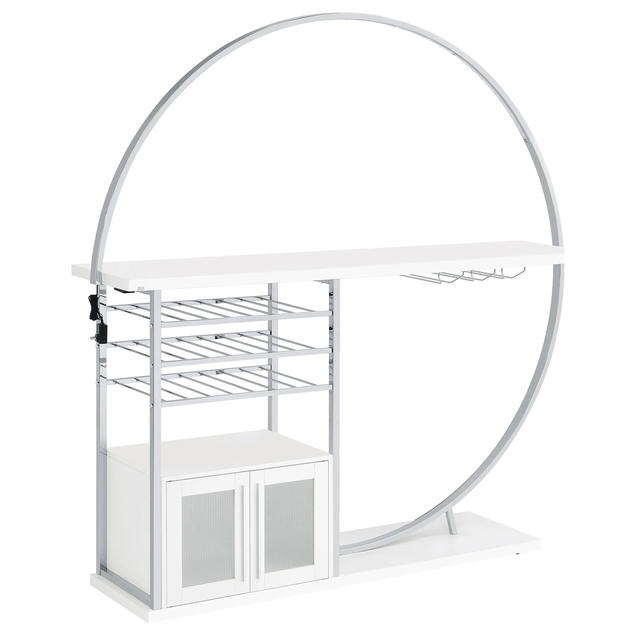 Coaster Furniture Risley 182798 2-door Circular LED Home Bar Cabinet – White High Gloss