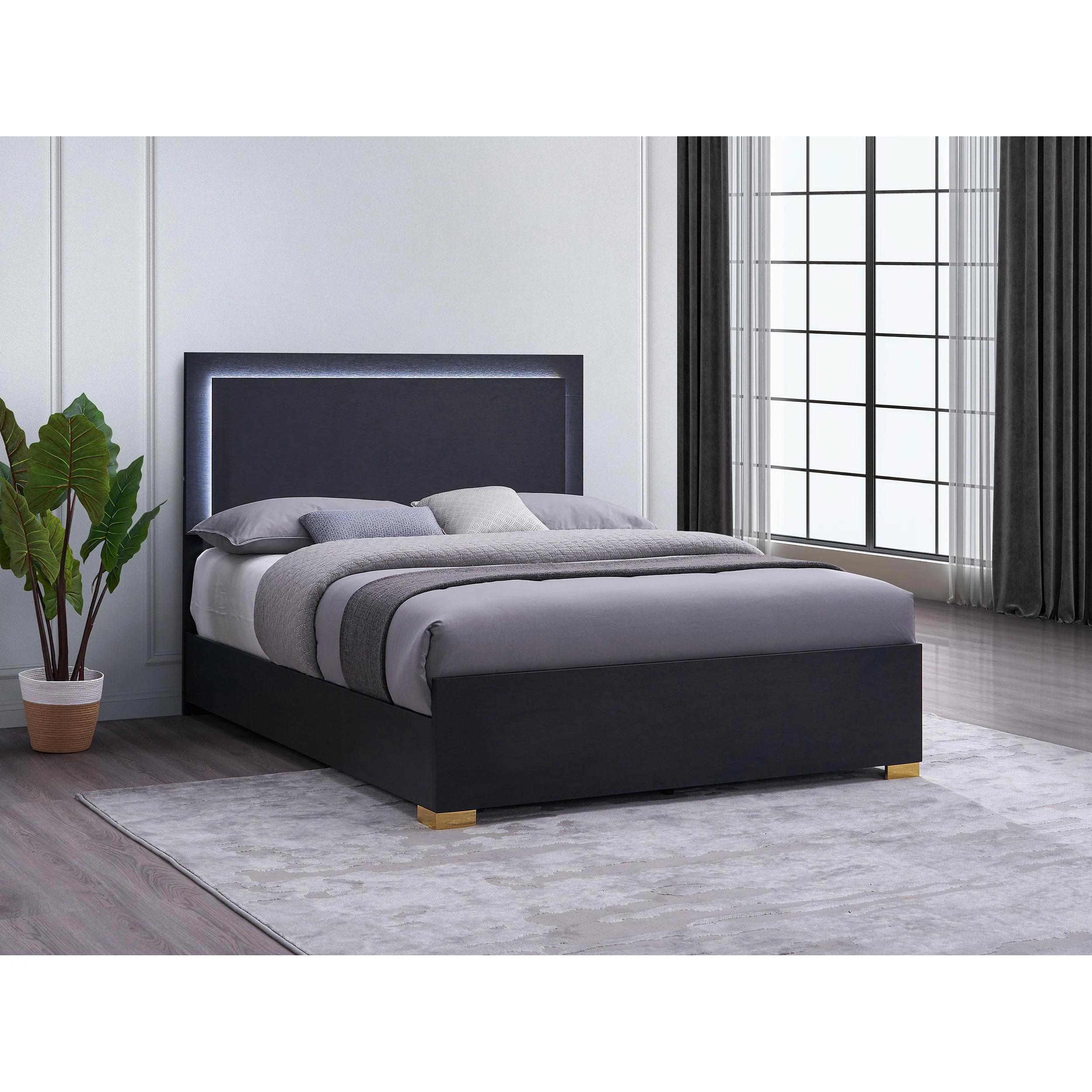 Coaster Furniture Marceline 222831KE Wood Eastern King LED Panel Bed - Black - Image 2