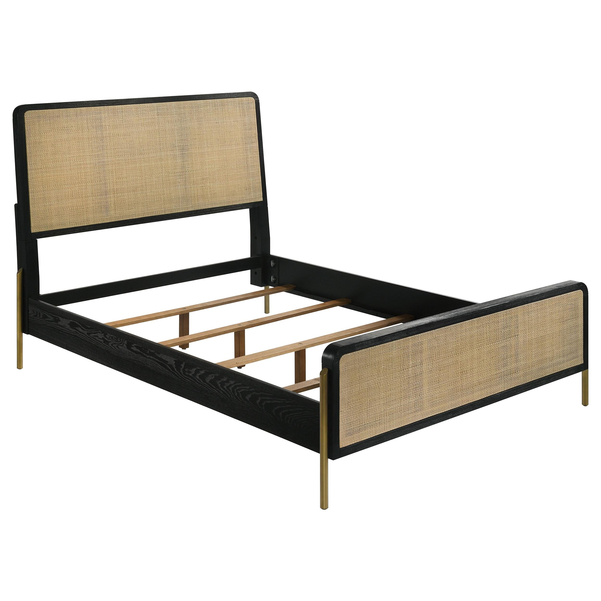 Coaster Furniture Arini 224330Q Rattan Queen Panel Bed - Black and Natural - Image 1