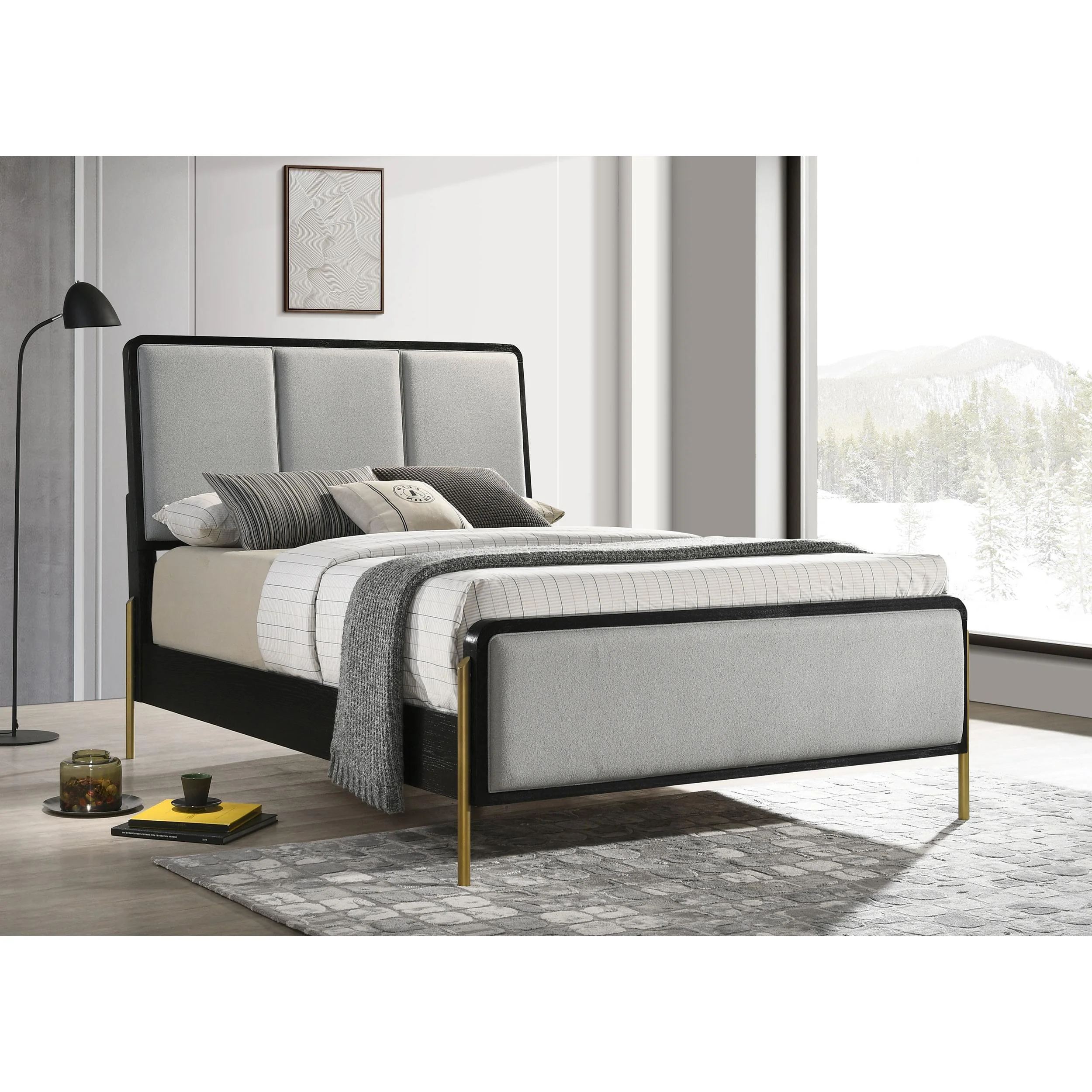 Coaster Furniture Arini 224331KE Upholstered Eastern King Panel Bed - Black and Grey - Image 2