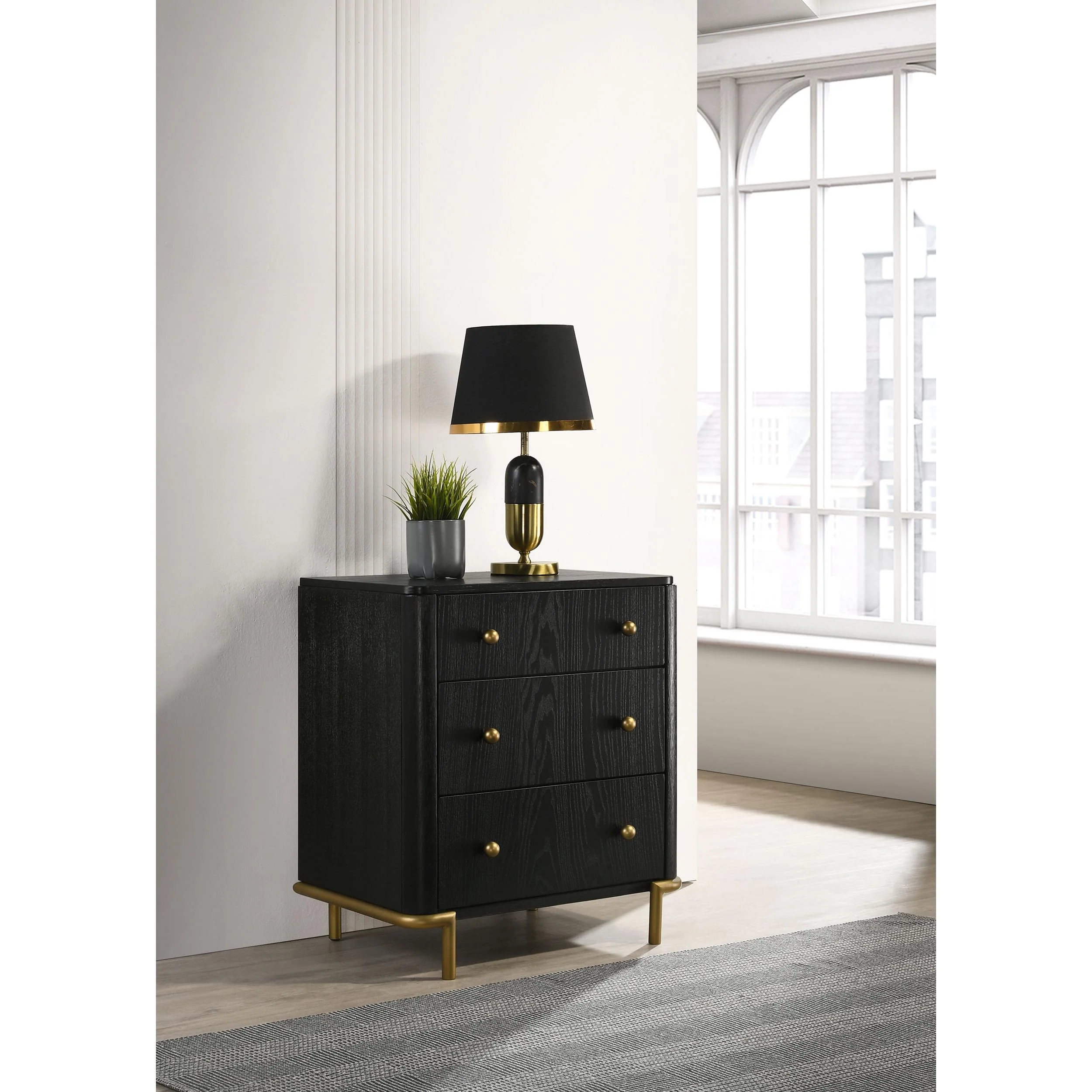 Coaster Furniture Arini 224332 3-Drawer Nightstand - Black - Image 2