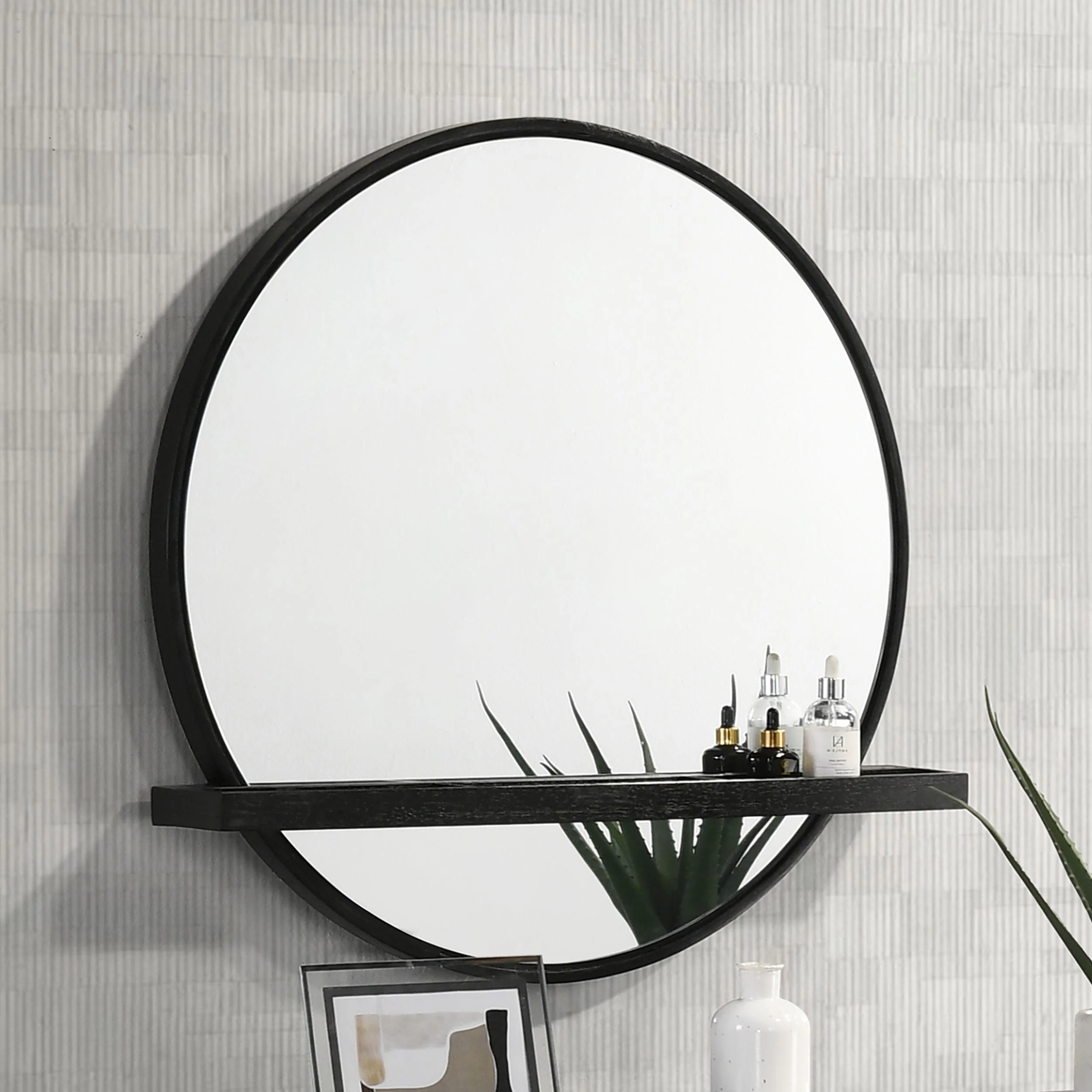 Coaster Furniture Arini 224338 Round Vanity Wall Mirror with Shelf - Black - Image 2