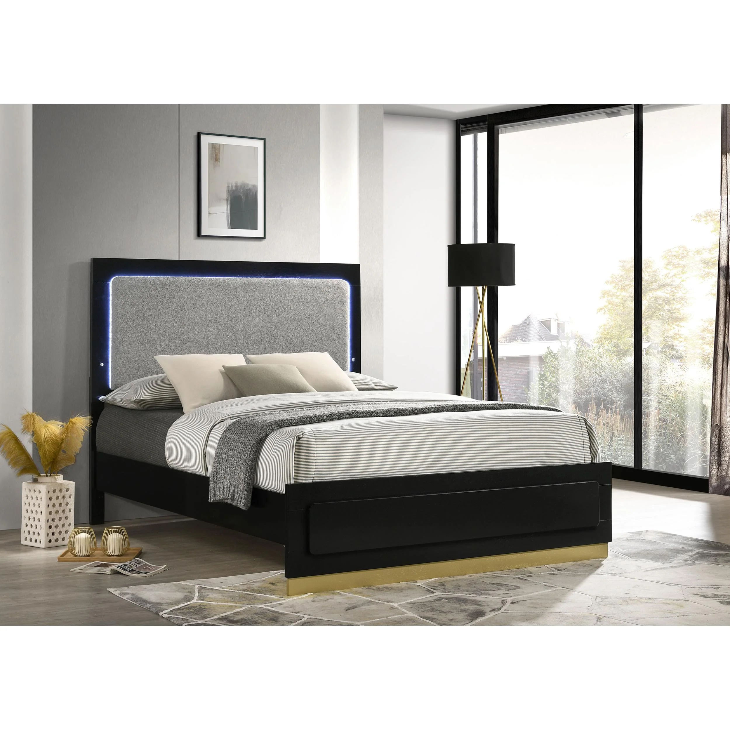 Coaster Furniture Caraway 224781KE Wood Eastern King LED Panel Bed - Black - Image 2
