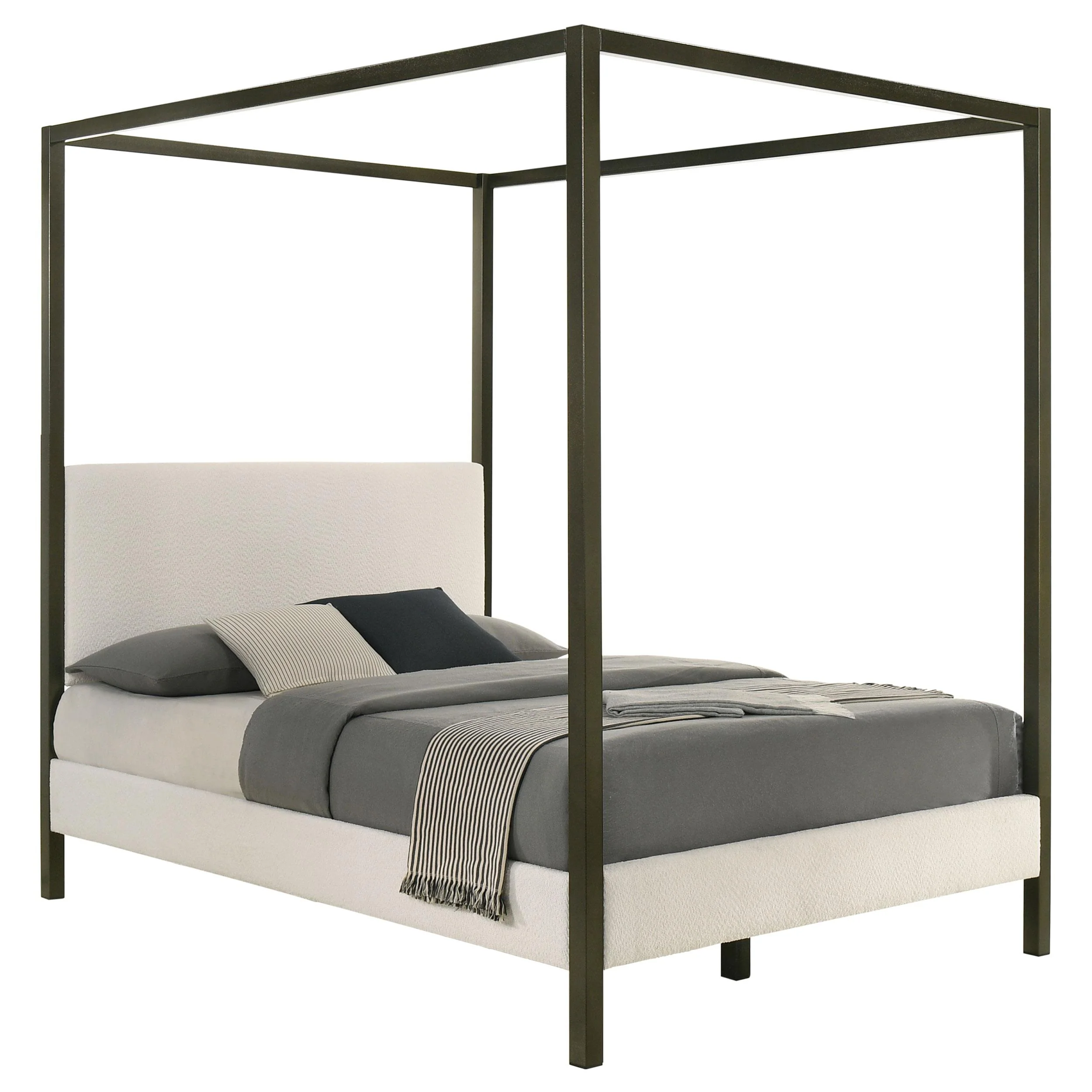 Coaster Furniture Monroe 300834KE Upholstered Eastern King Canopy Bed - Vanilla - Image 1