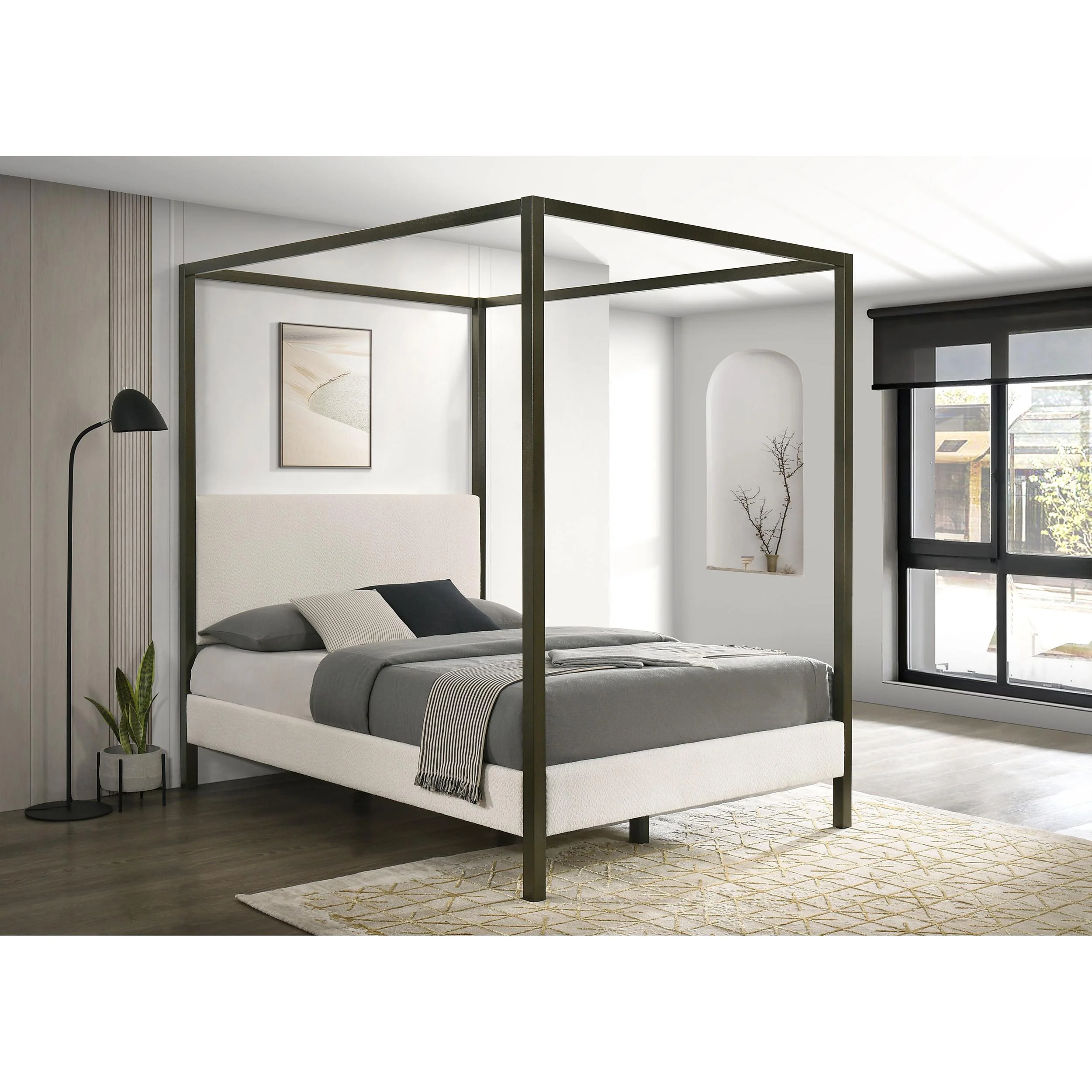 Coaster Furniture Monroe 300834Q Upholstered Queen Canopy Bed - Vanilla - Image 2