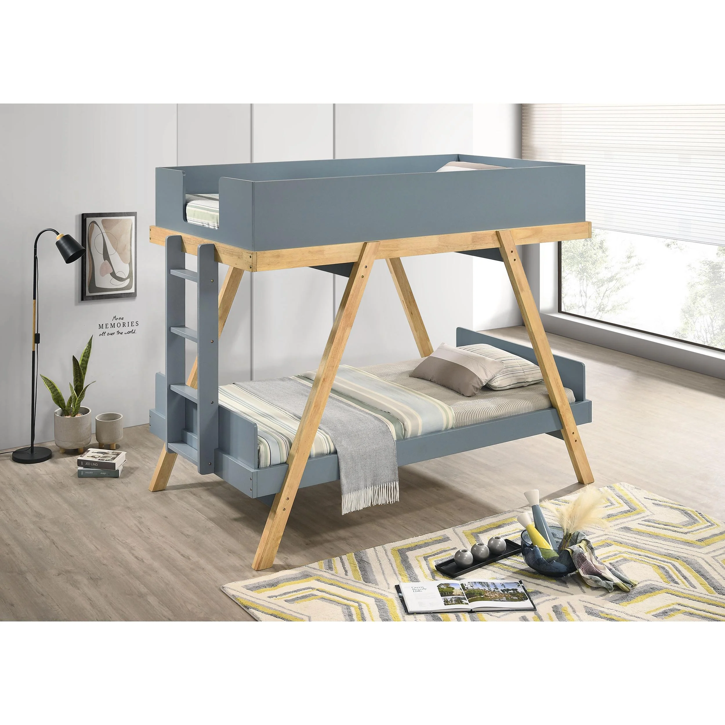 Coaster Furniture Frankie 460572T Wood Twin Over Twin Bunk Bed - Blue and Natural - Image 2