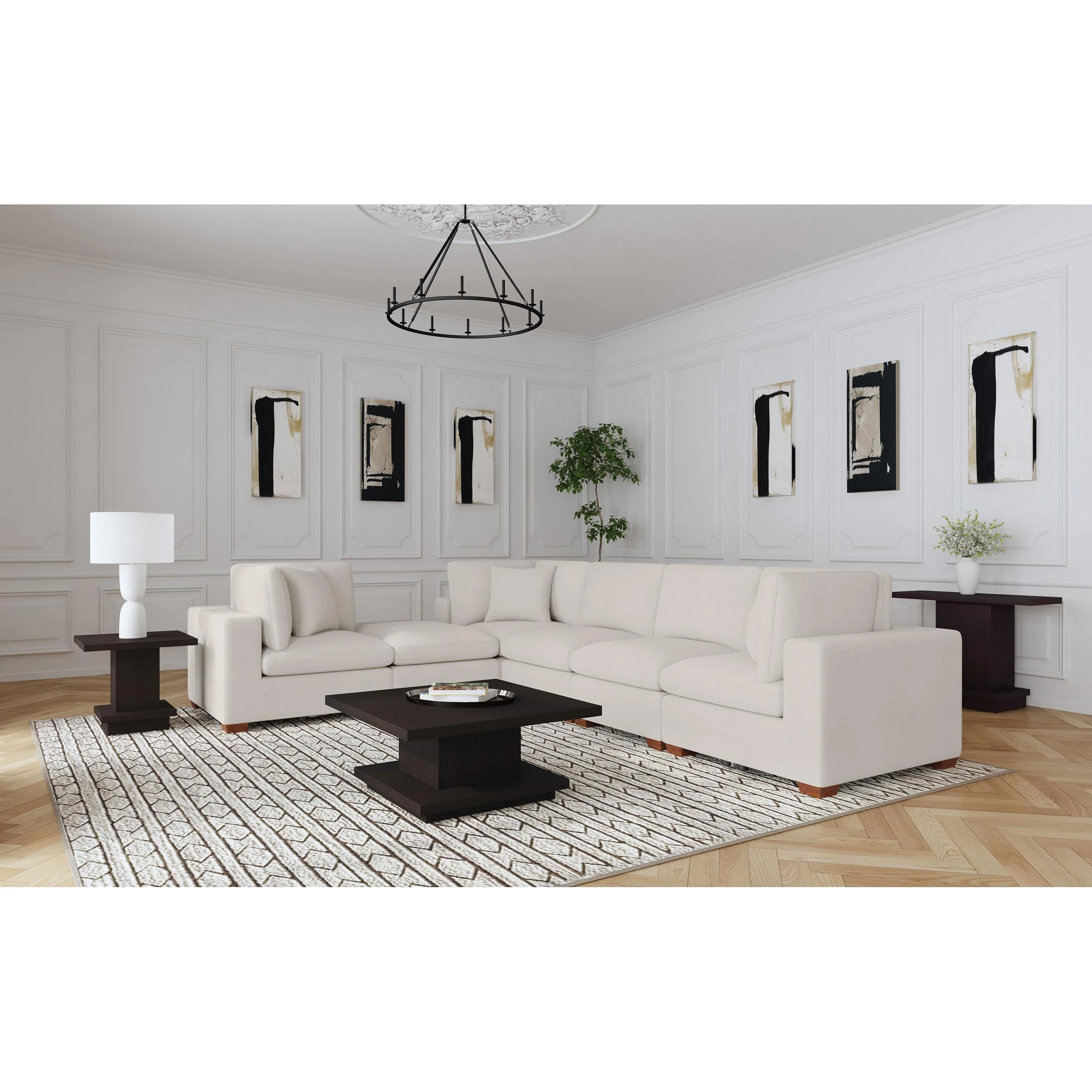 Coaster Furniture Lakeview 551461-SET 6 pc Upholstered Modular Sectional Sofa - Ivory - Image 1