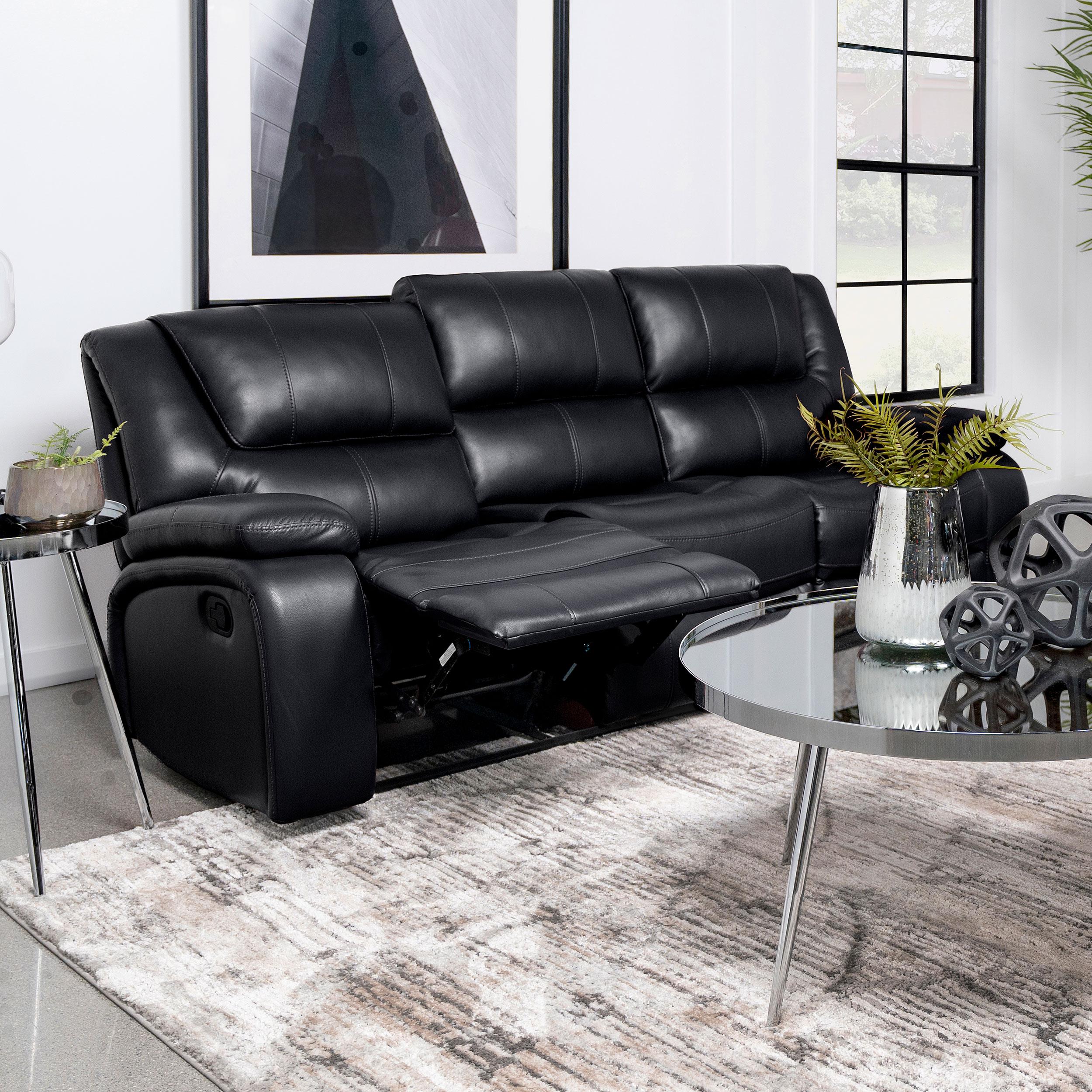 Coaster Furniture Camila 610244 Upholstered Motion Reclining Sofa - Black - Image 3
