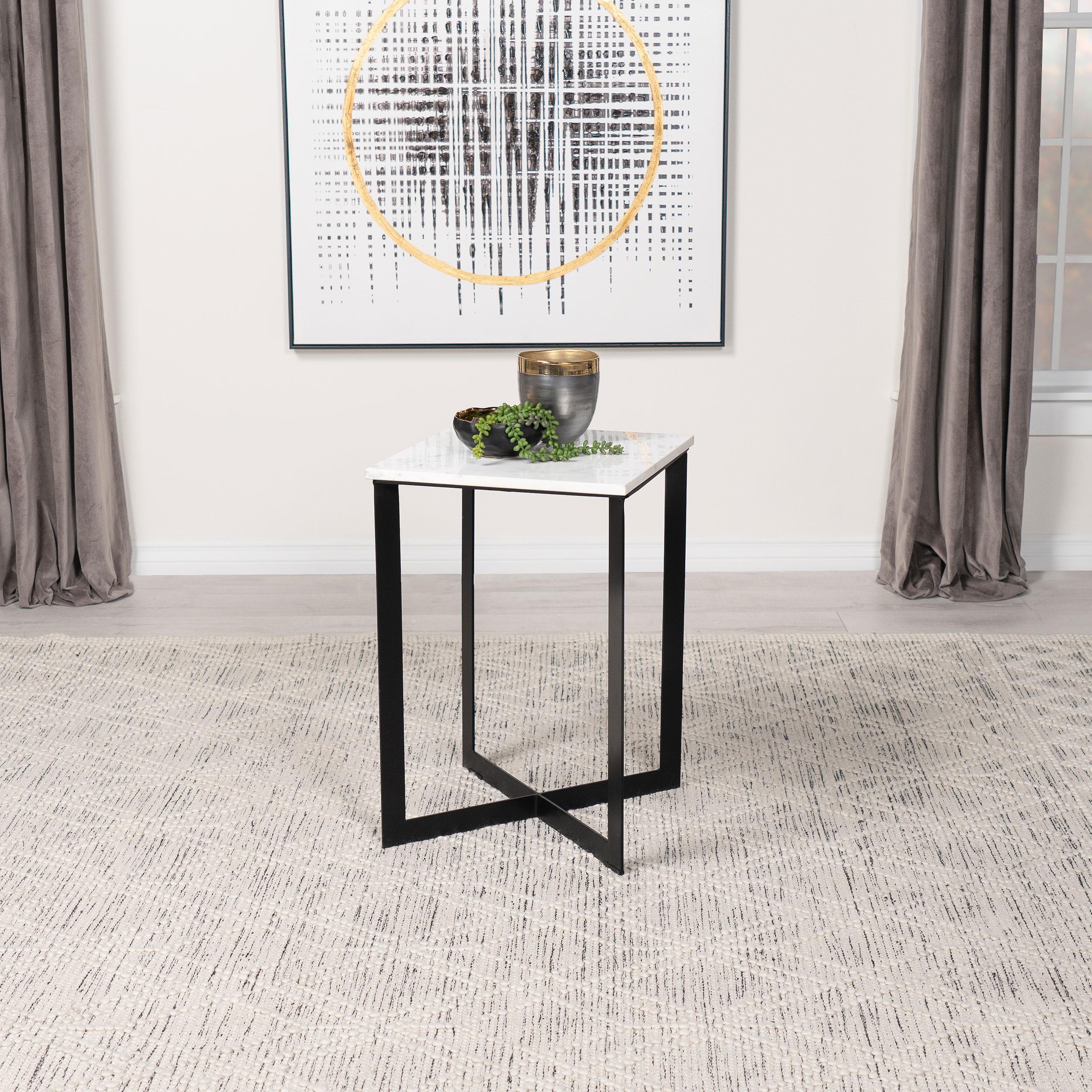 Coaster Furniture Tobin 707697 Square Marble Top End Table - White and Black - Image 2