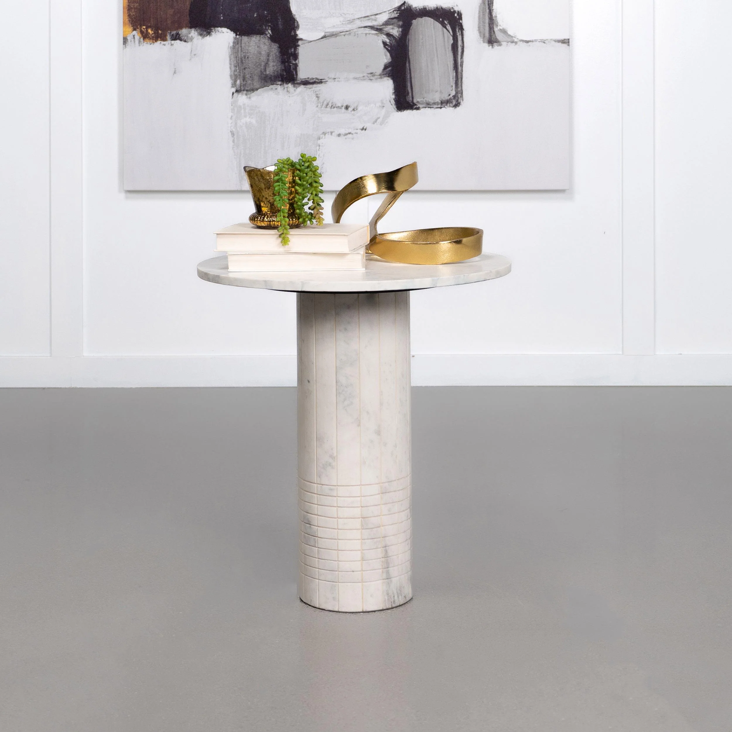 Coaster Furniture Astoria 709667 Round Genuine Marble Side End Table - White - Image 2