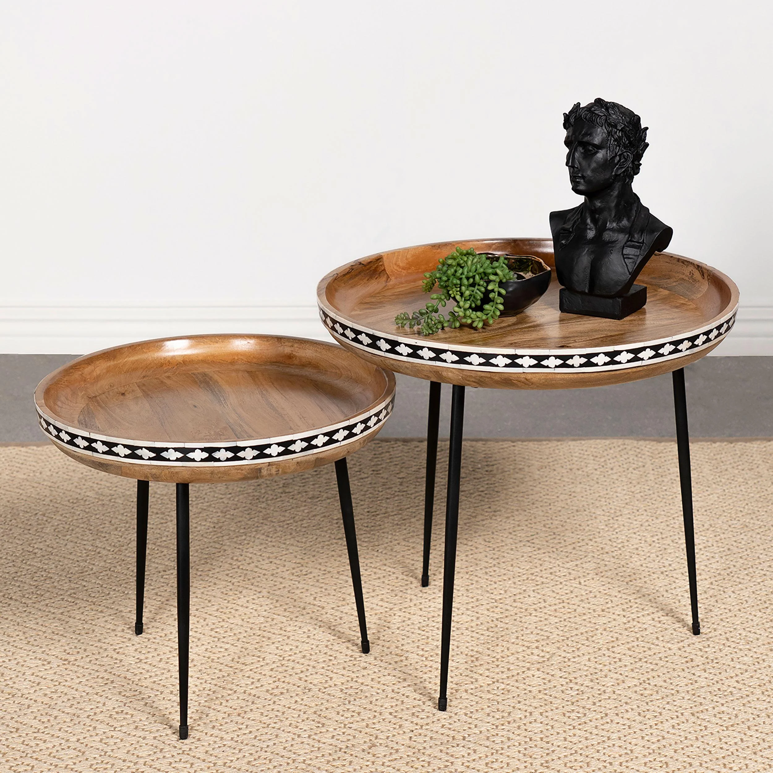Coaster Furniture Ollie 930193 2-piece Solid Wood Bone Inlay Nesting Table - Natural - Image 2