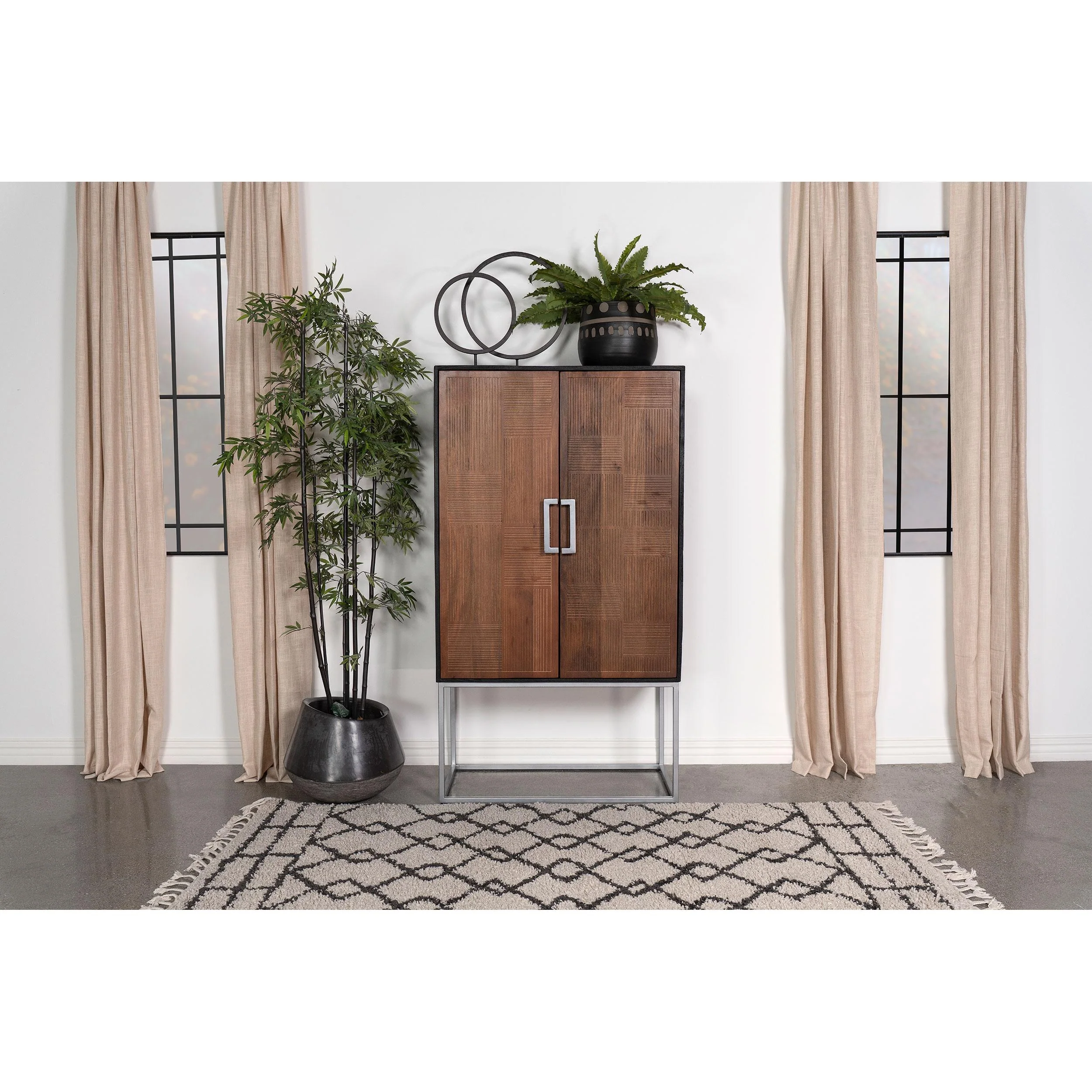 Coaster Furniture Borman 950318 2-door Home Bar Cabinet Wine Storage - Walnut and Black - Image 2