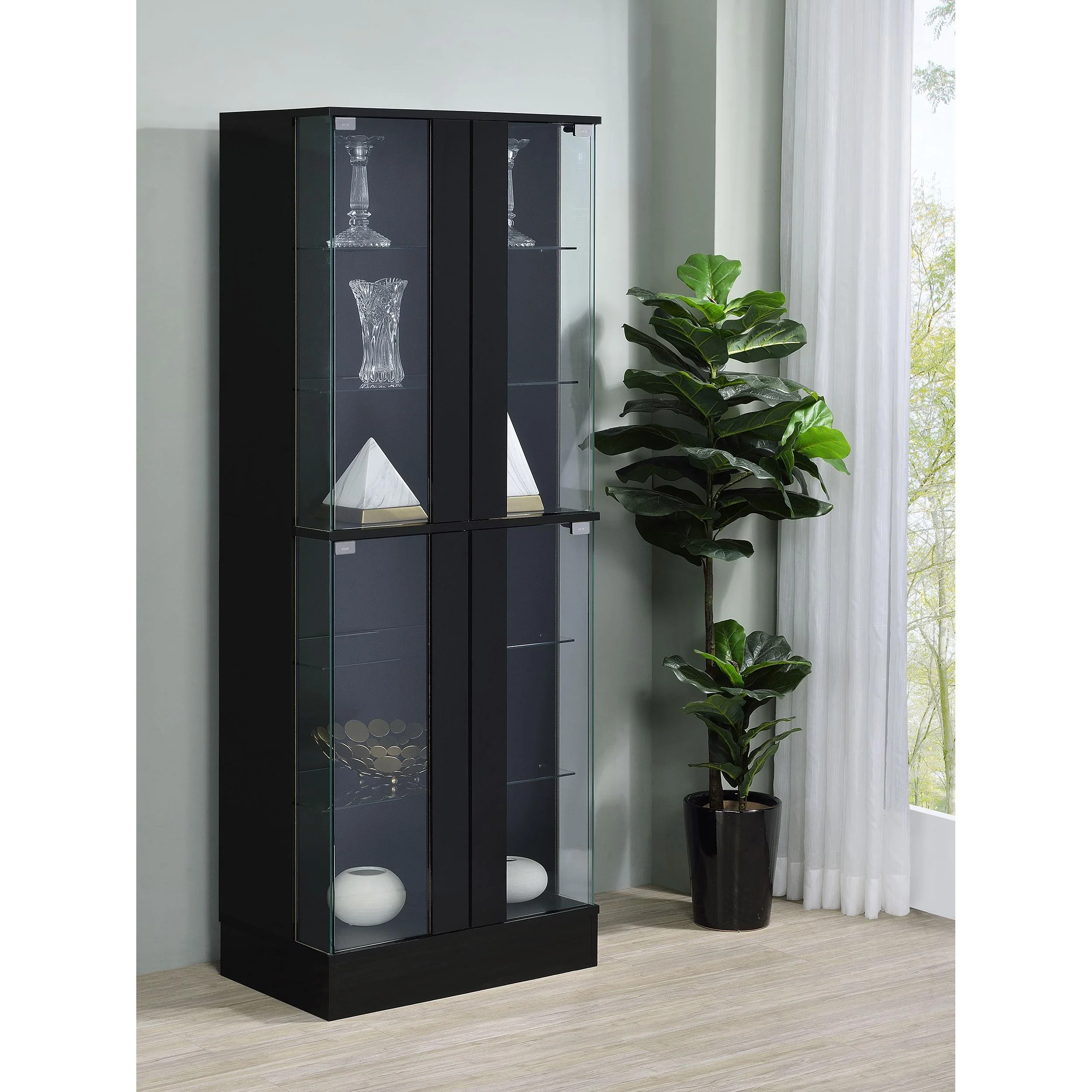 Coaster Furniture Cabra 950398 4-door LED Curio Display Cabinet - Black High Gloss - Image 2