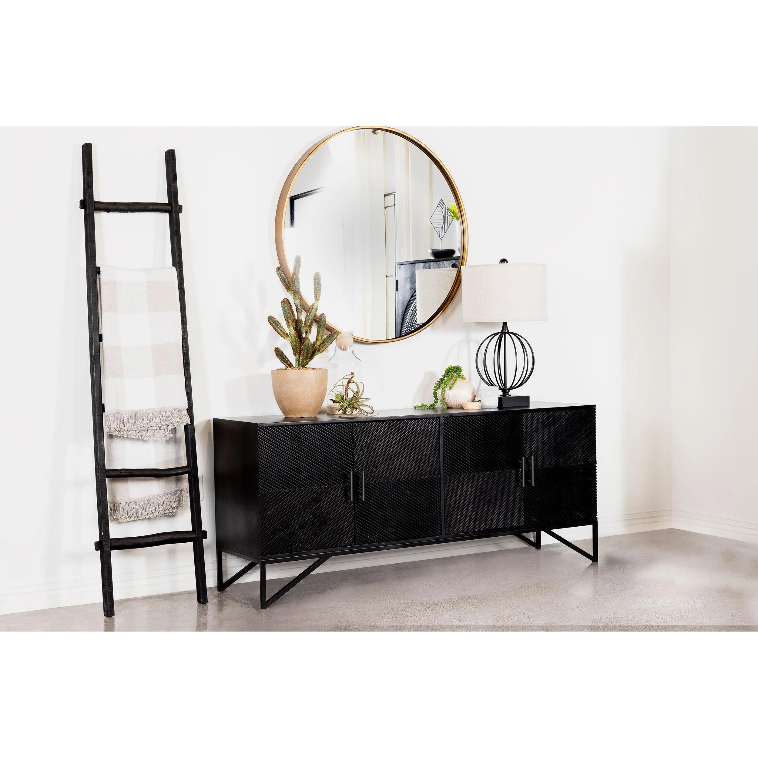 Coaster Furniture Riddell 959631 4-door Wood Reeding Accent Cabinet - Matte Black - Image 2