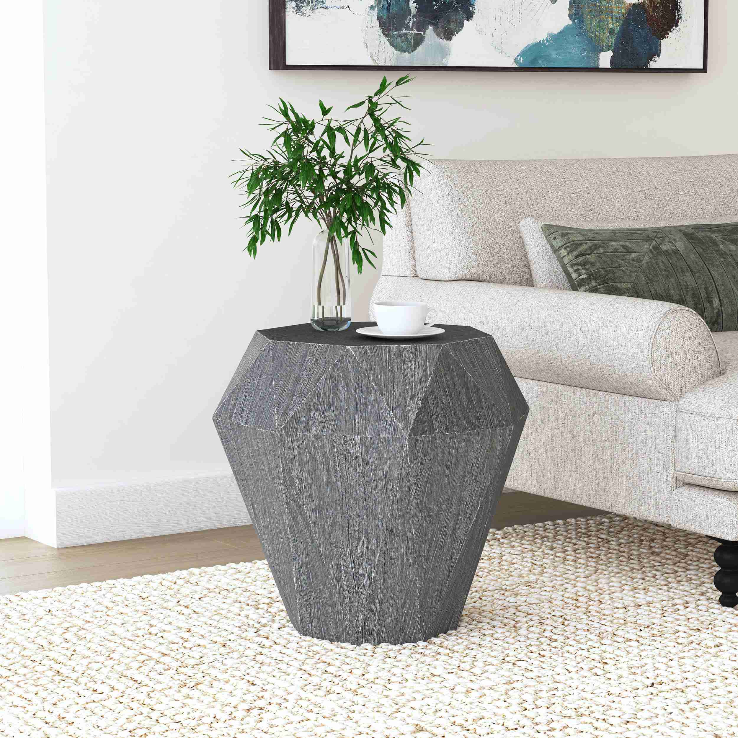 Coaster Furniture Jacinto 931159 Octagonal Solid Mango Wood Side Table - Grey - Image 2