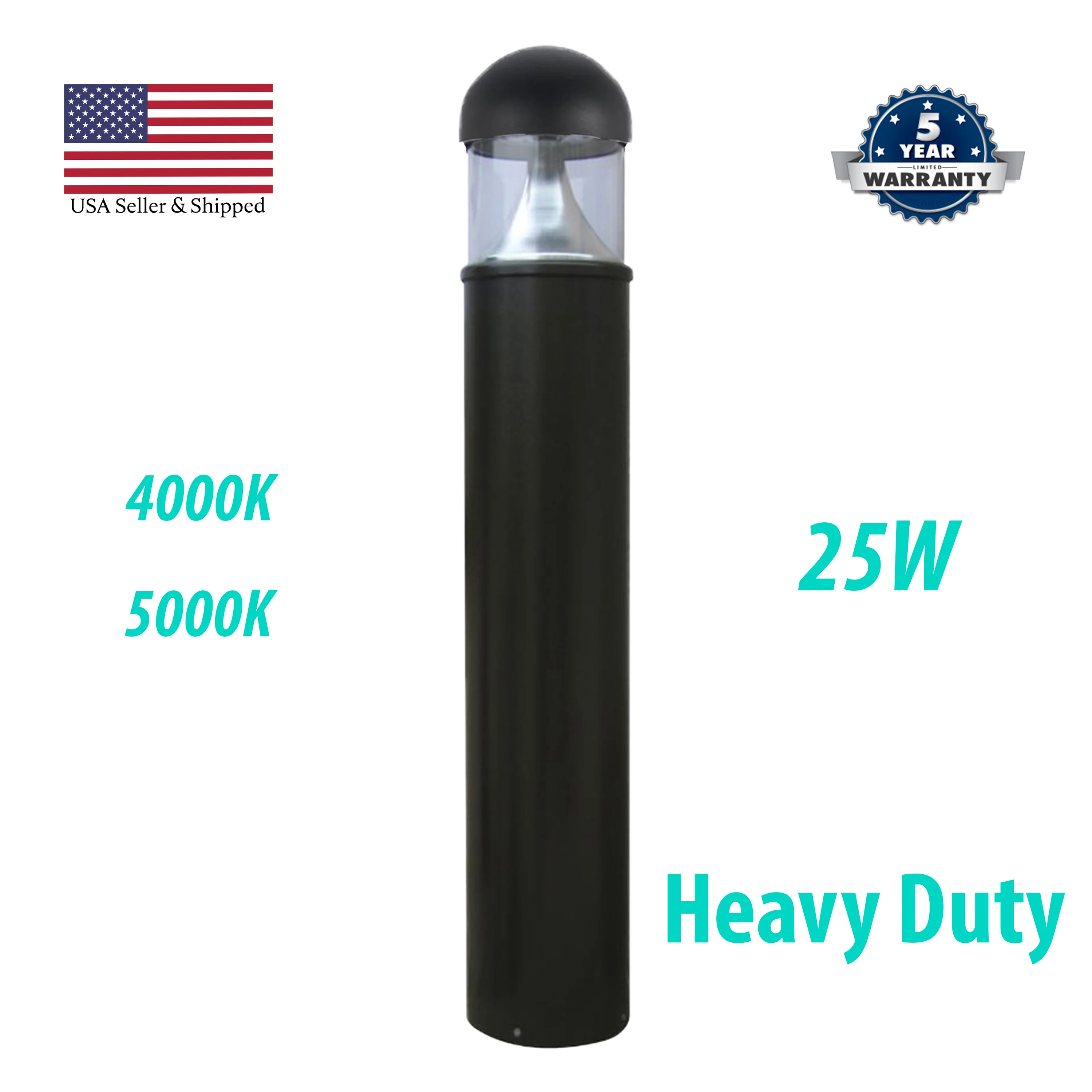 40" LED Bollard Landscape Light - 6" Dome/Flat - Image 2