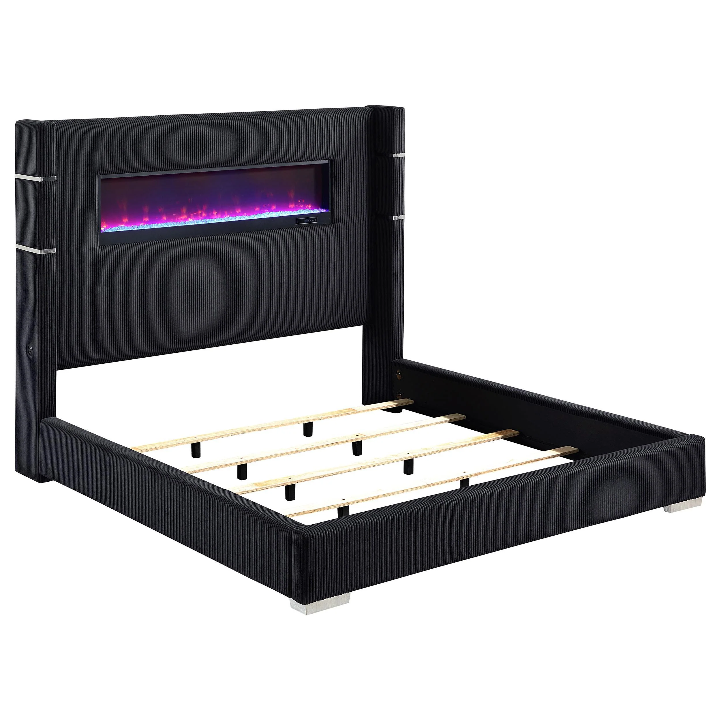 Coaster Furniture Tisdall 306031KE Upholstered Eastern King Flame Visualizer Bed - Black - Image 2