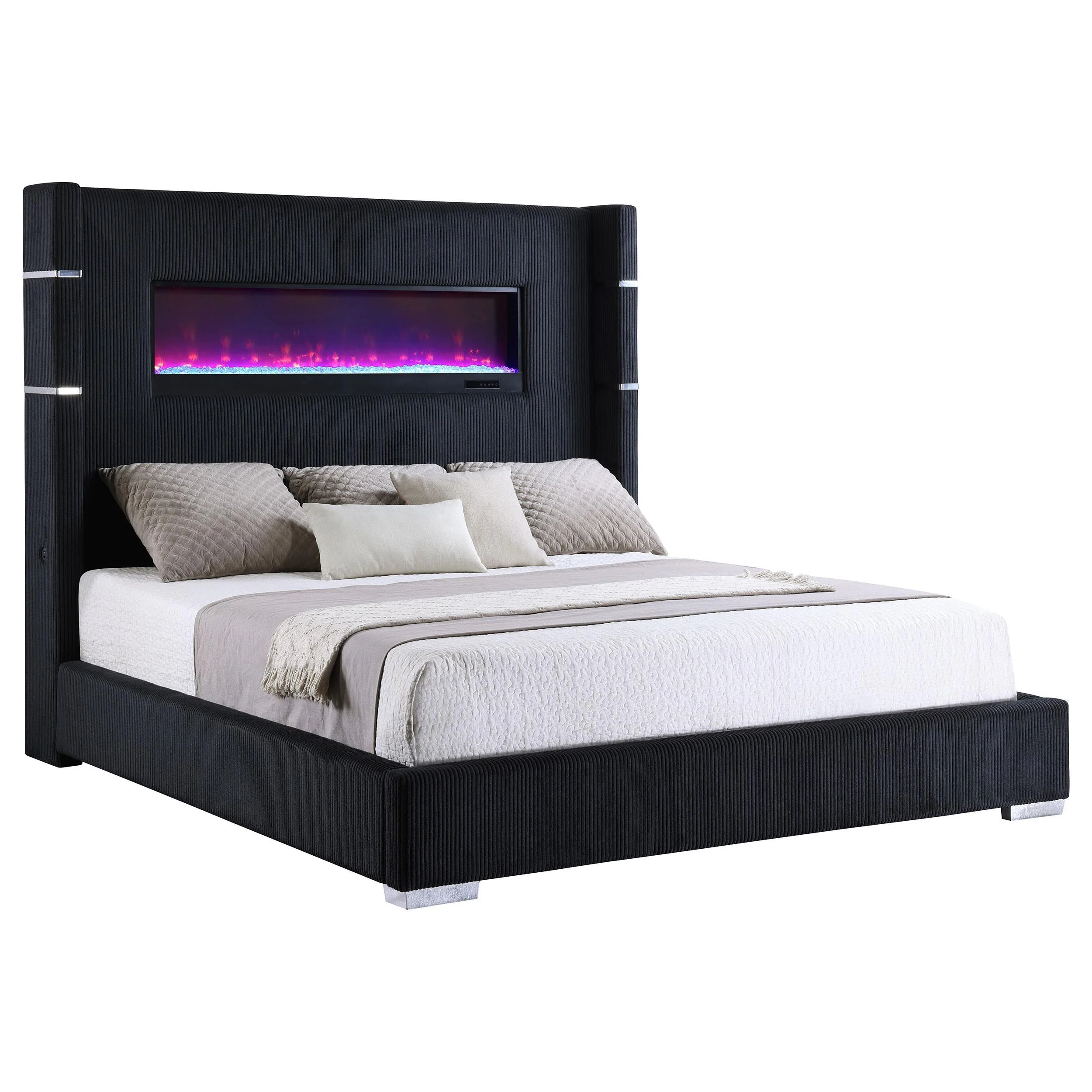 Coaster Furniture Tisdall 306031KW Upholstered Cal King Flame Visualizer Bed - Black - Image 1