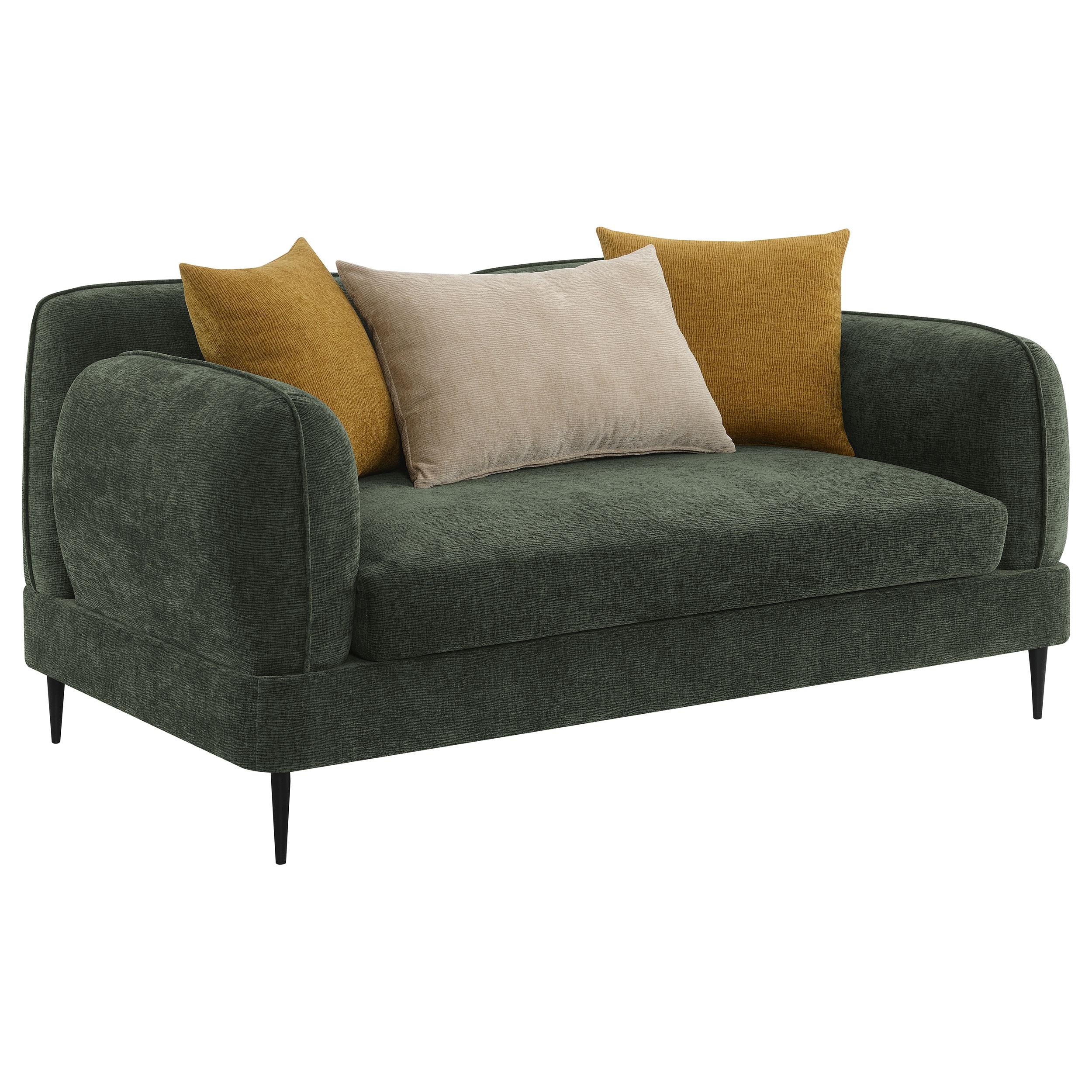 Coaster Furniture Jade 509132 Chenille Upholstered Modern Track Arm Loveseat - Green - Image 1