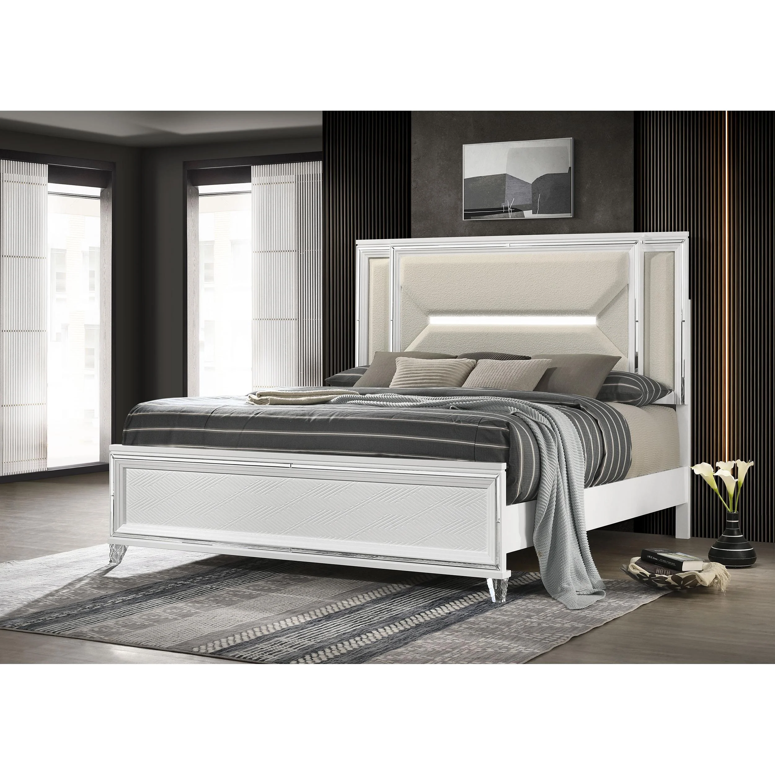 Coaster Furniture Marmore 224961KE 64-inch Eastern King Panel Bed LED Headboard - White - Image 2