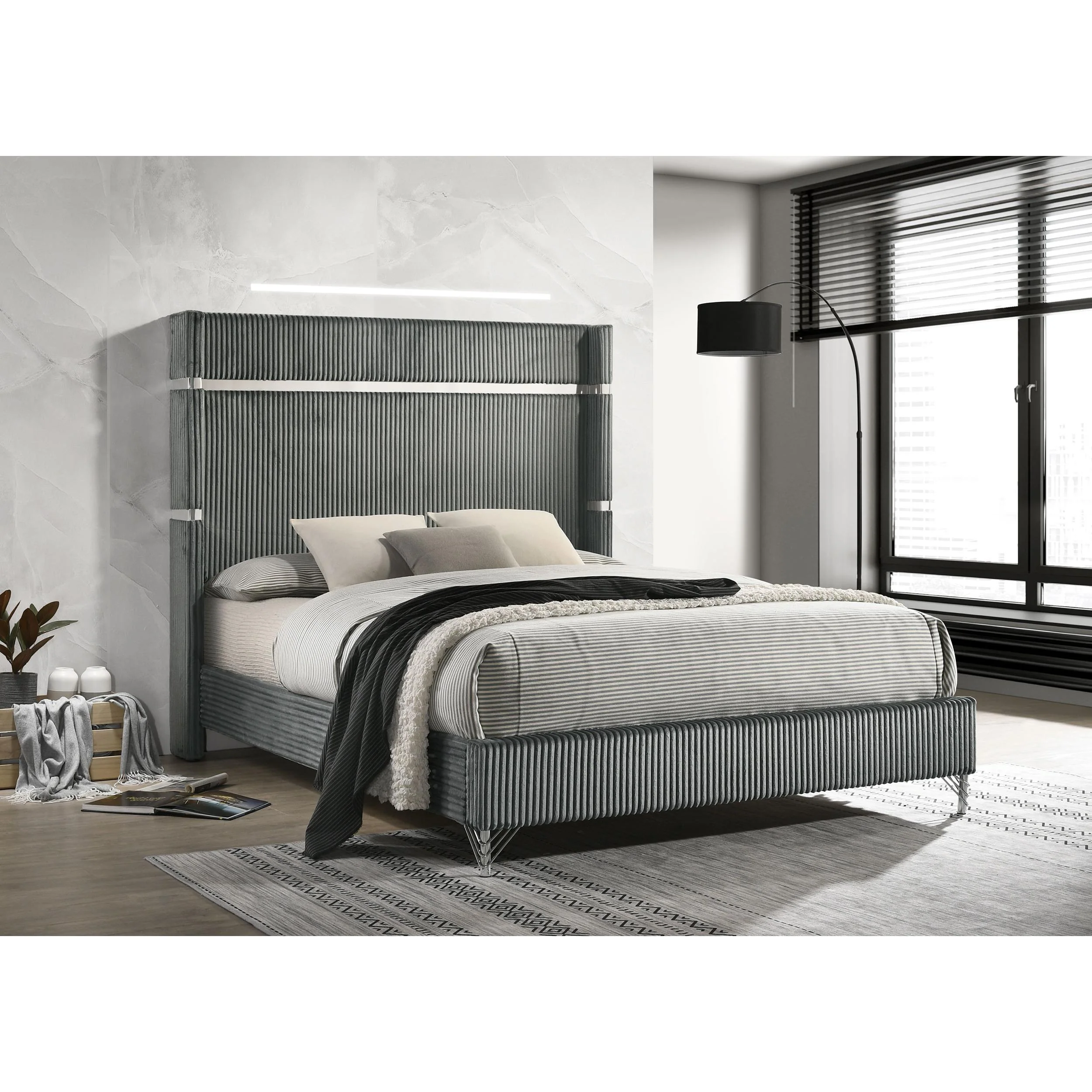 Coaster Furniture Lucia 224991KE 61-inch Upholstered Eastern King Wingback Bed - Grey - Image 2