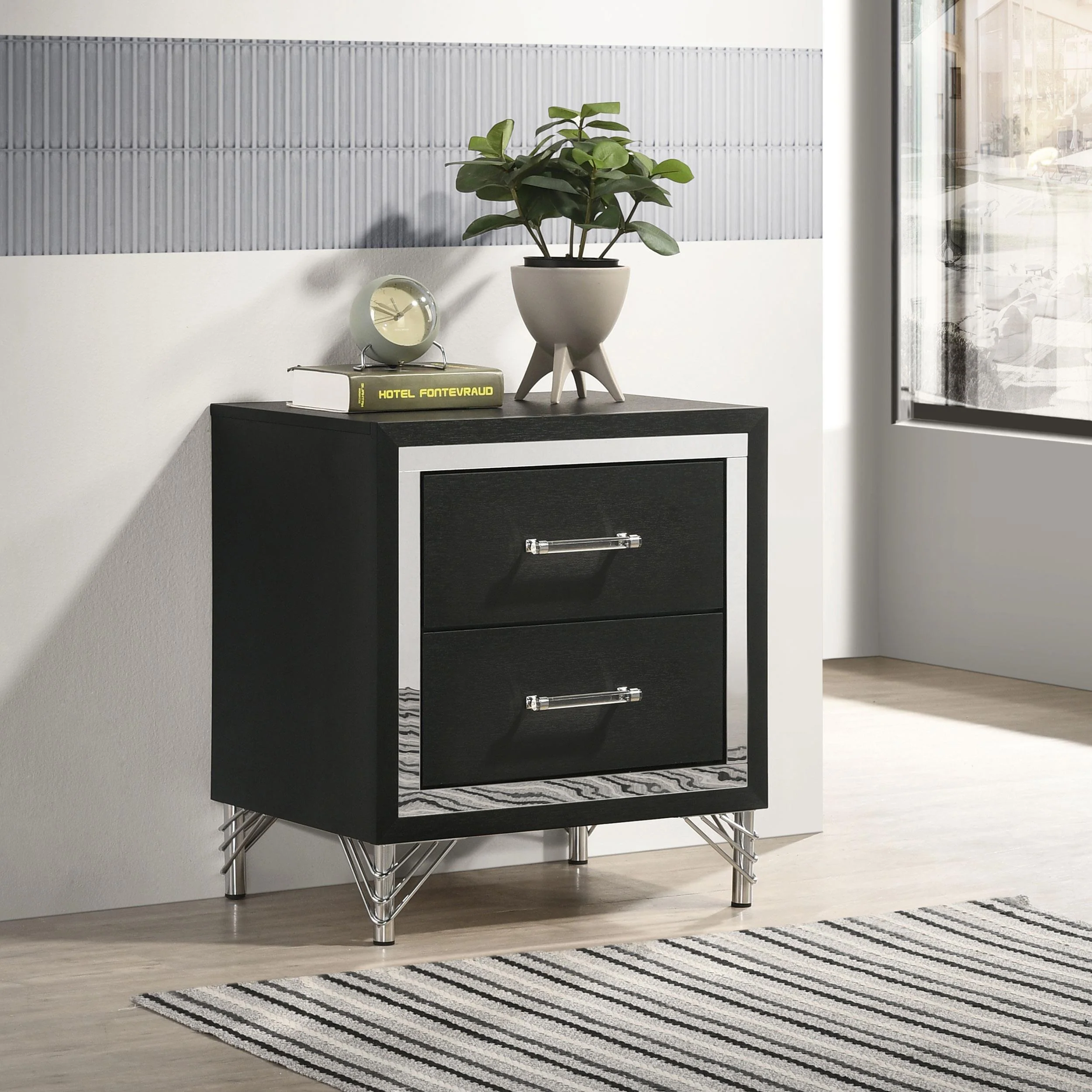 Coaster Furniture Lucia 224992 2-Drawer Nightstand Bedside Table - Black - Image 2