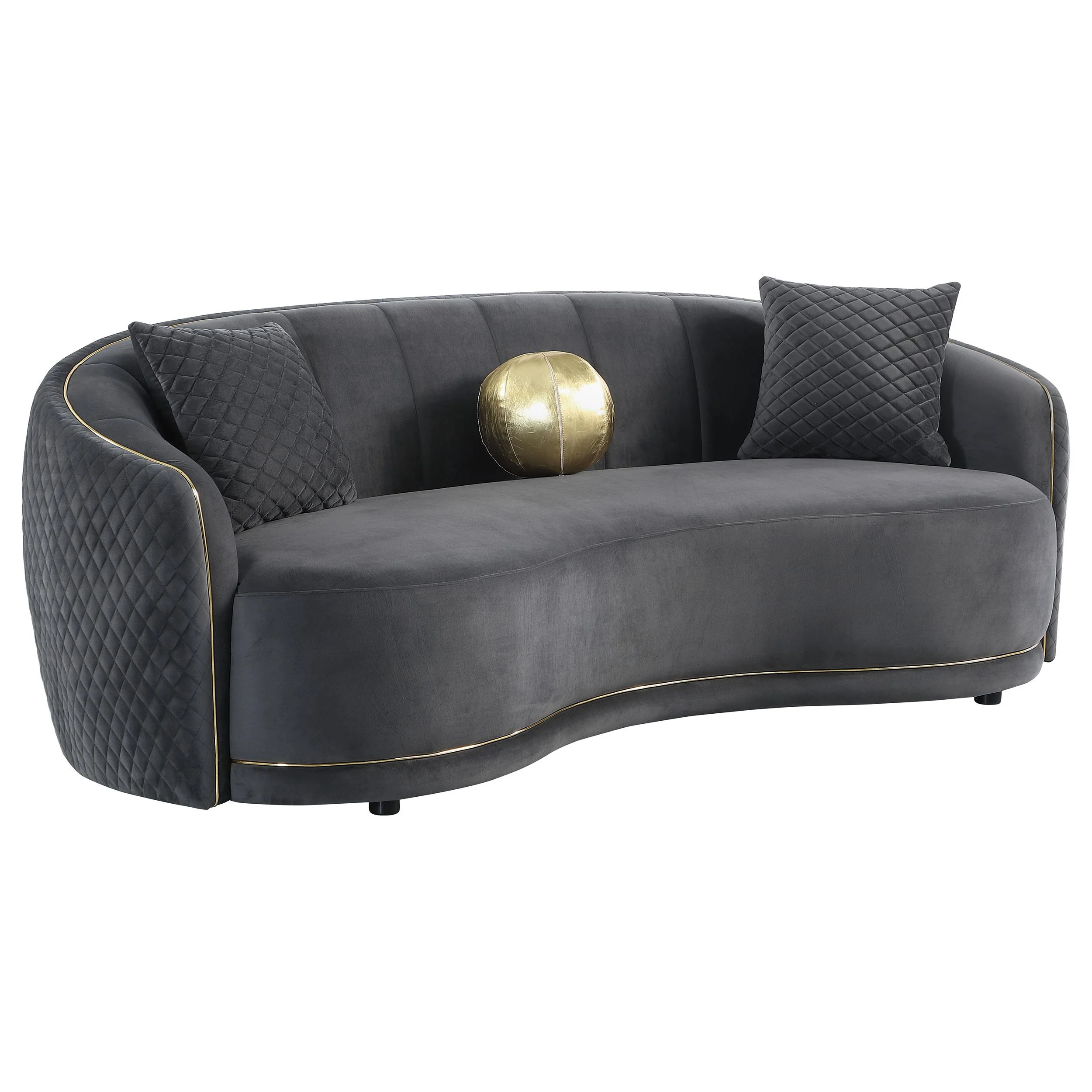 Coaster Furniture Brookside 504844 Velvet Upholstered Curved Sofa - Dark Grey - Image 1