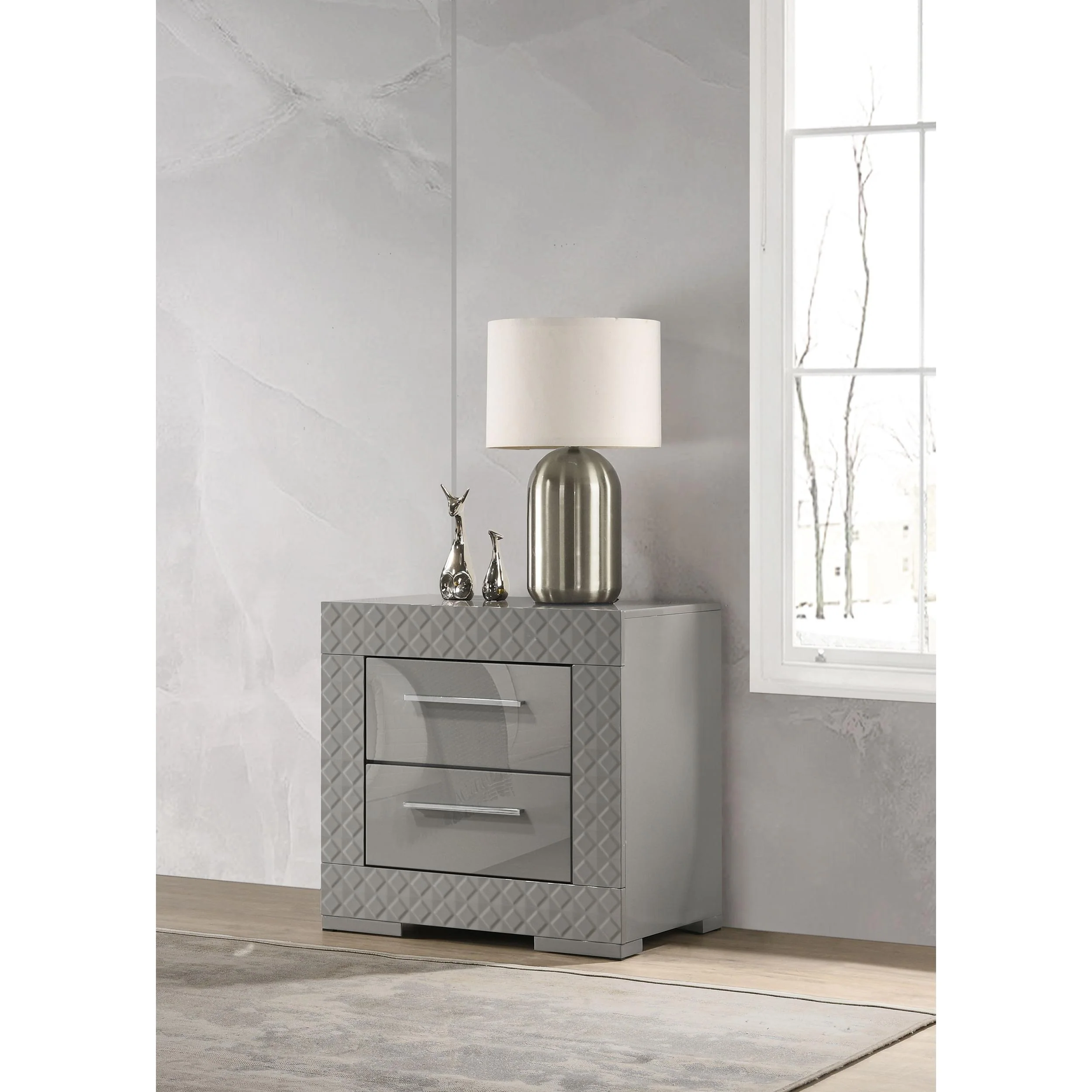 Coaster Furniture Ives 224972 2-Drawer Nightstand Bedside Table - Grey High Gloss - Image 2
