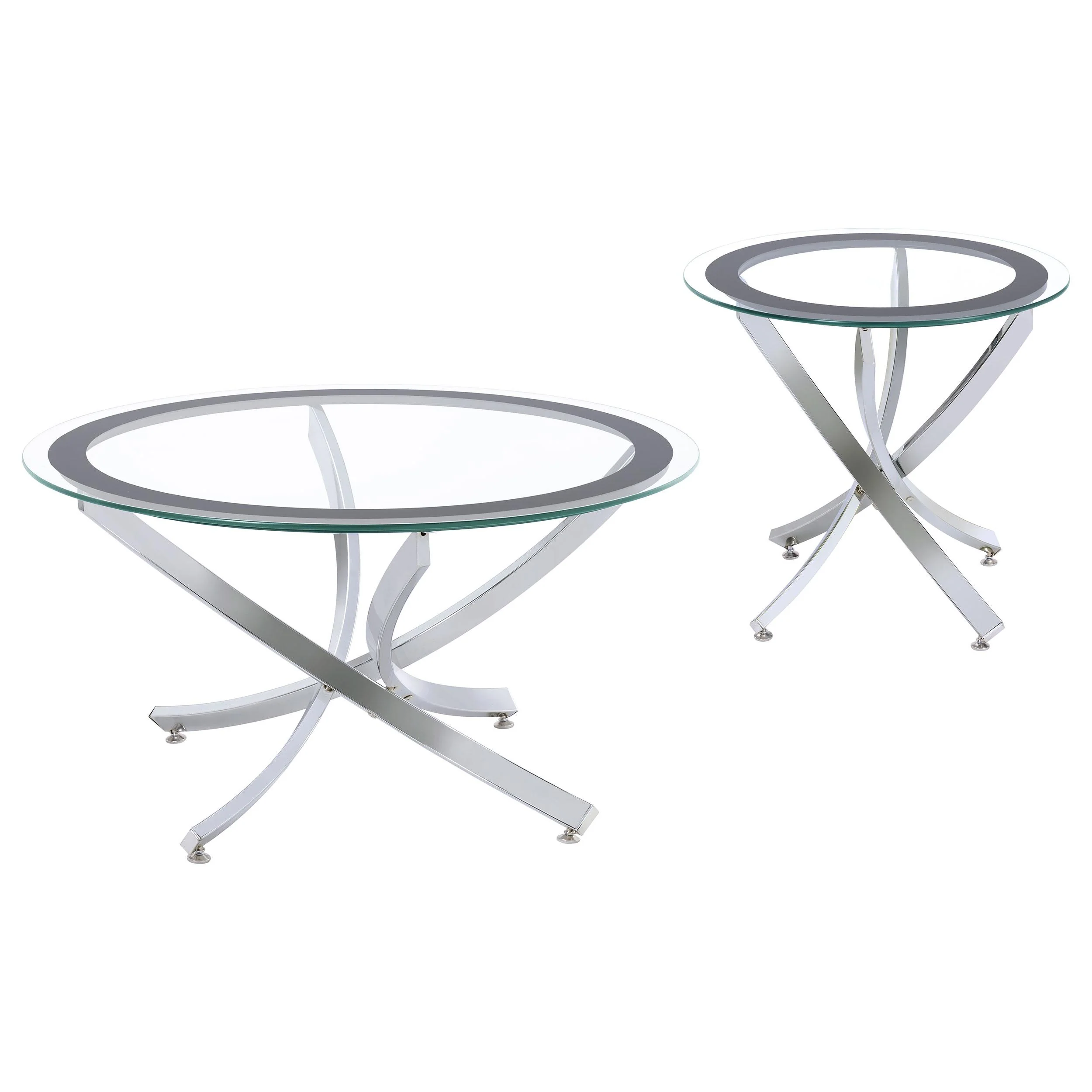 Coaster Furniture Brooke 702588-S2 2-piece Round Glass Top Coffee Table Set – Chrome
