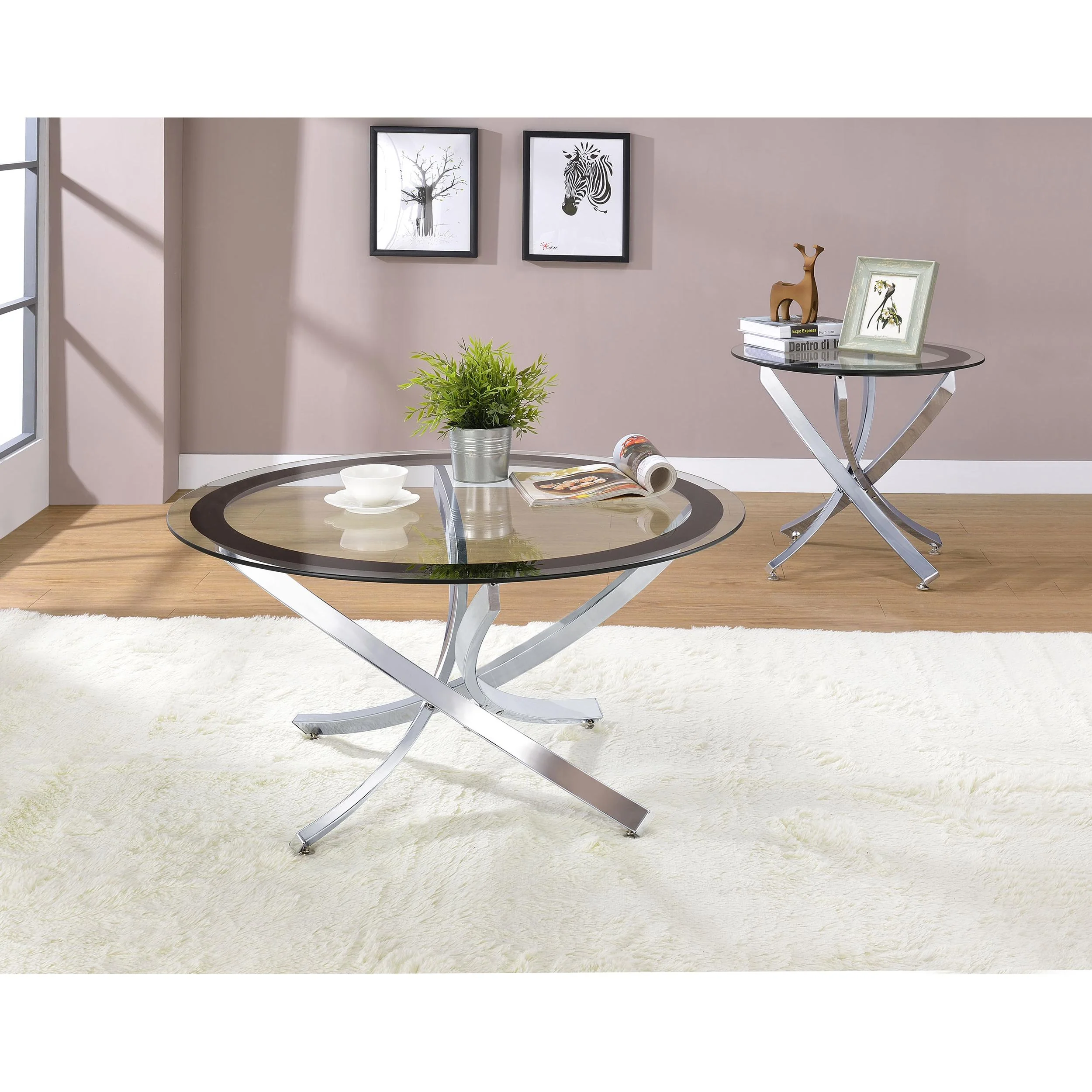 Coaster Furniture Brooke 702588-S2 2-piece Round Glass Top Coffee Table Set - Chrome - Image 2