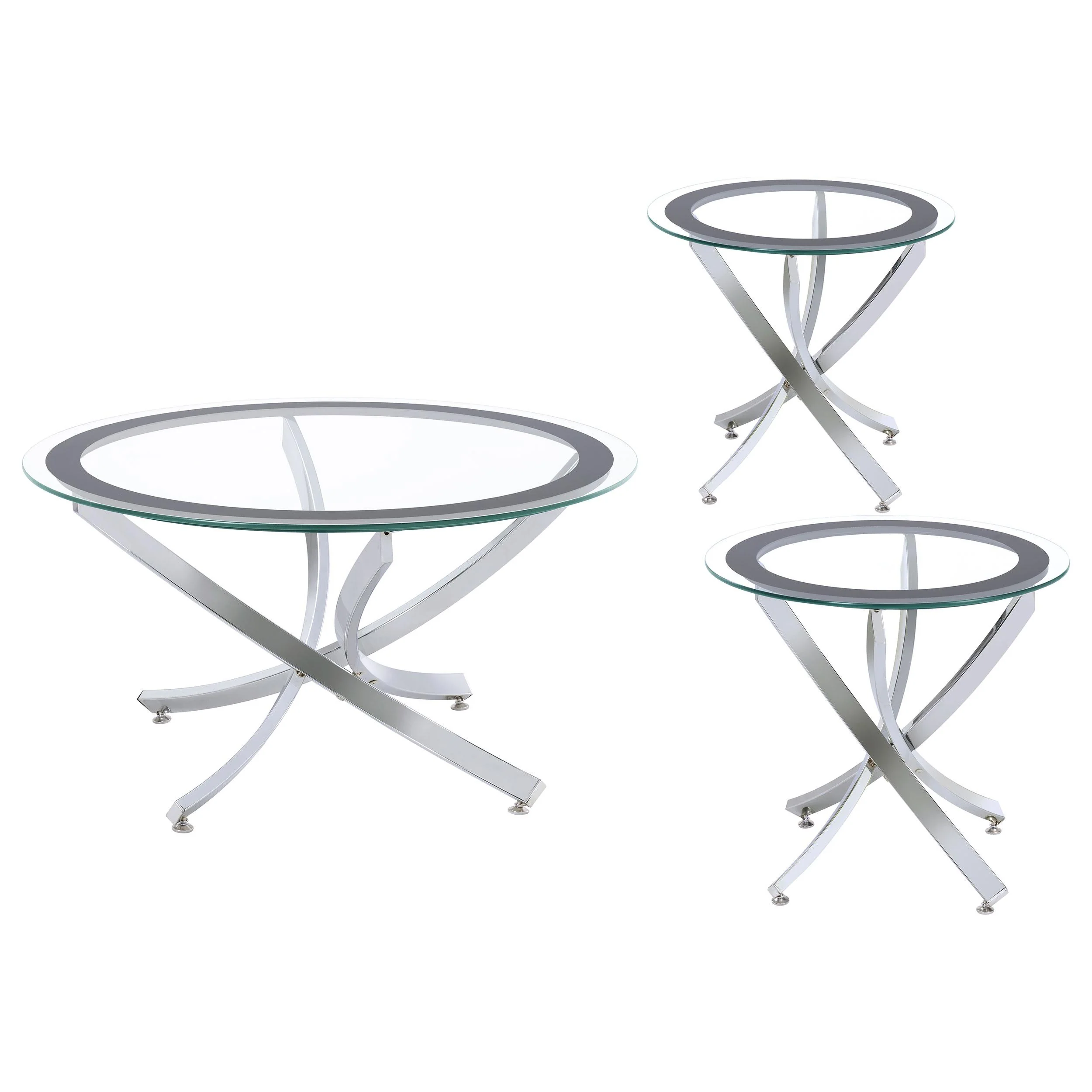 Coaster Furniture Brooke 702588-SET 3-piece Round Glass Top Coffee Table Set – Chrome