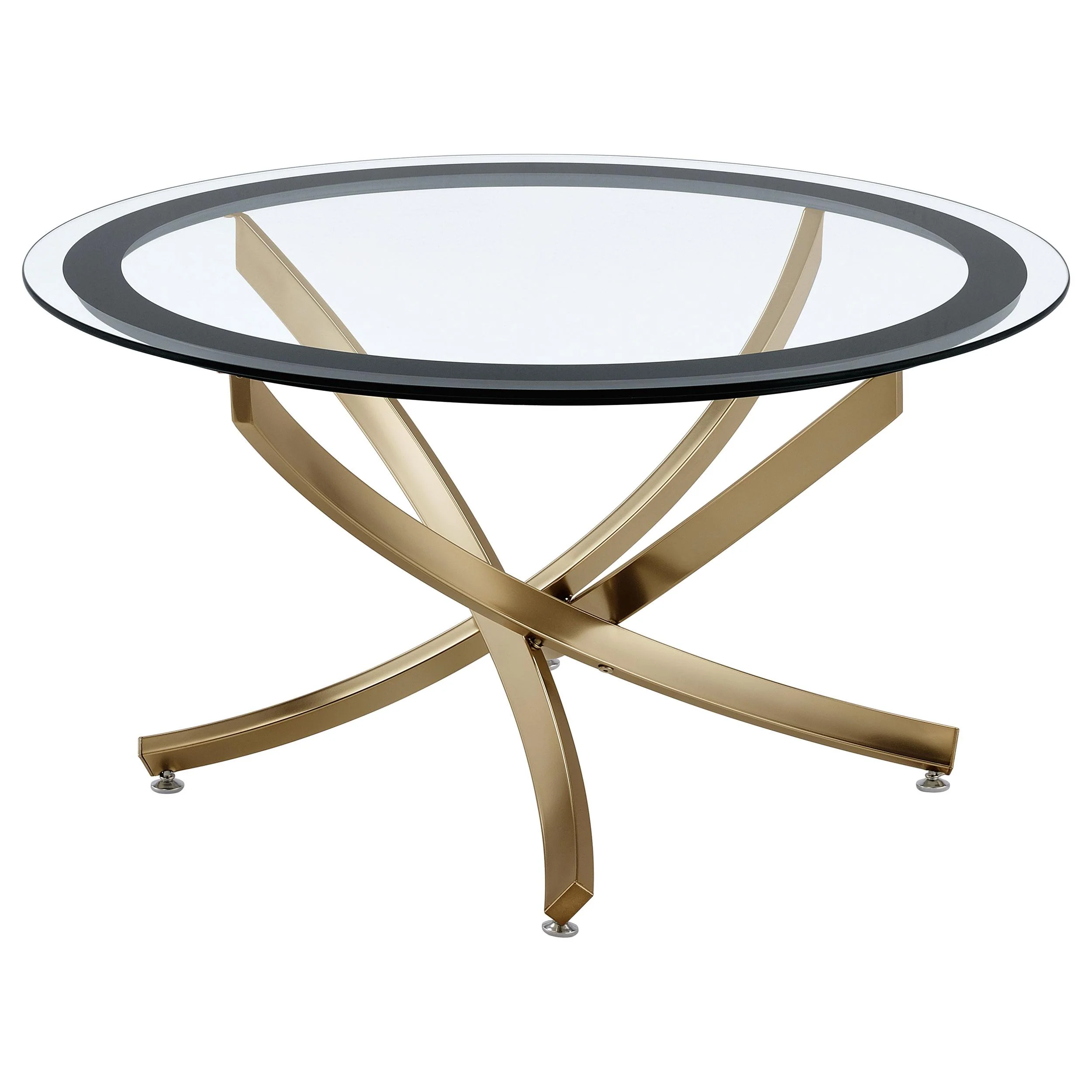 Coaster Furniture Brooke 707888 Round Glass Top Coffee Table Metal Base – Brass