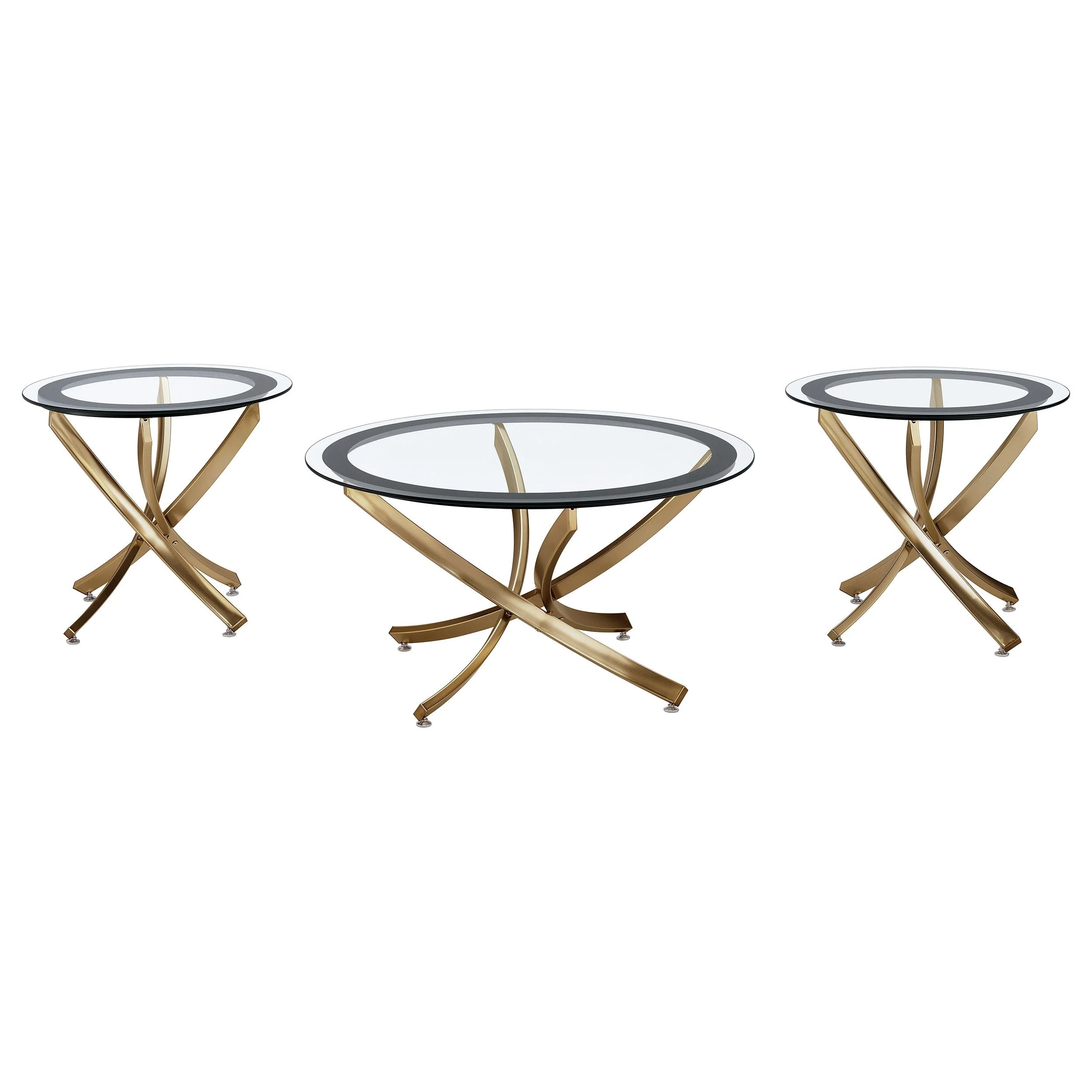 Coaster Furniture Brooke 707888-SET 3-piece Round Glass Top Coffee Table Set – Brass