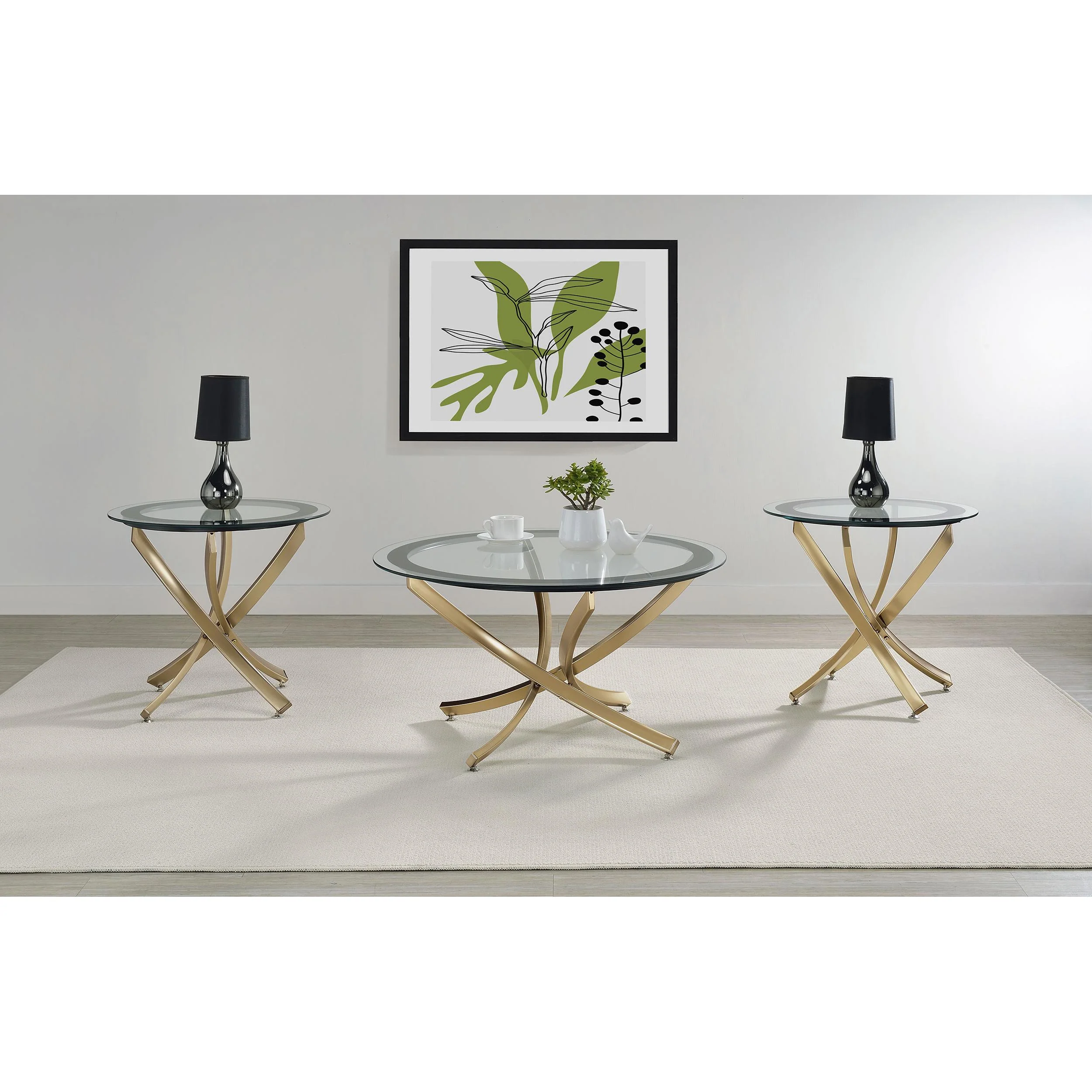 Coaster Furniture Brooke 707888-SET 3-piece Round Glass Top Coffee Table Set - Brass - Image 2