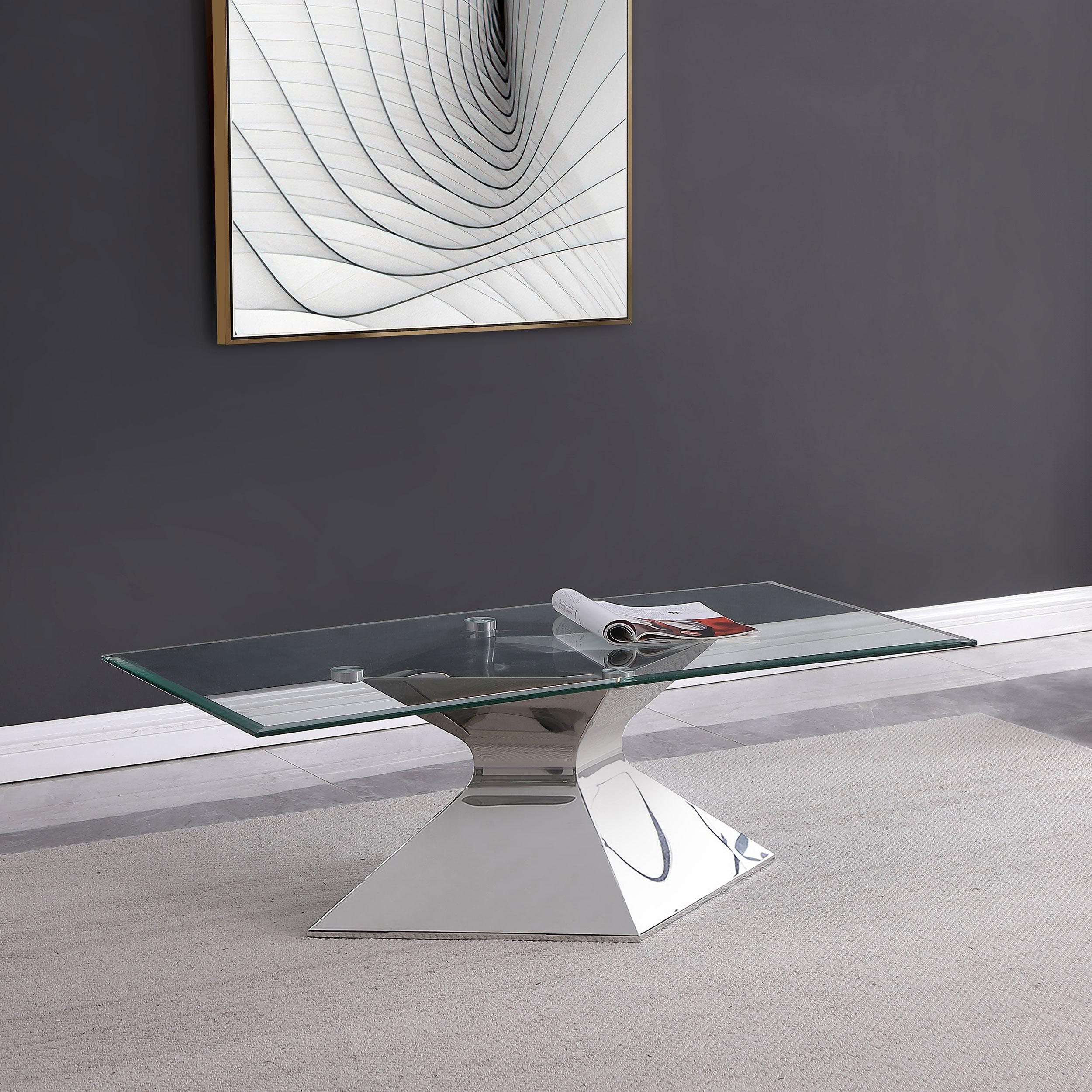 Coaster Furniture Jenny 710208 Glass Top Stainless Steel Coffee Table - Chrome - Image 2