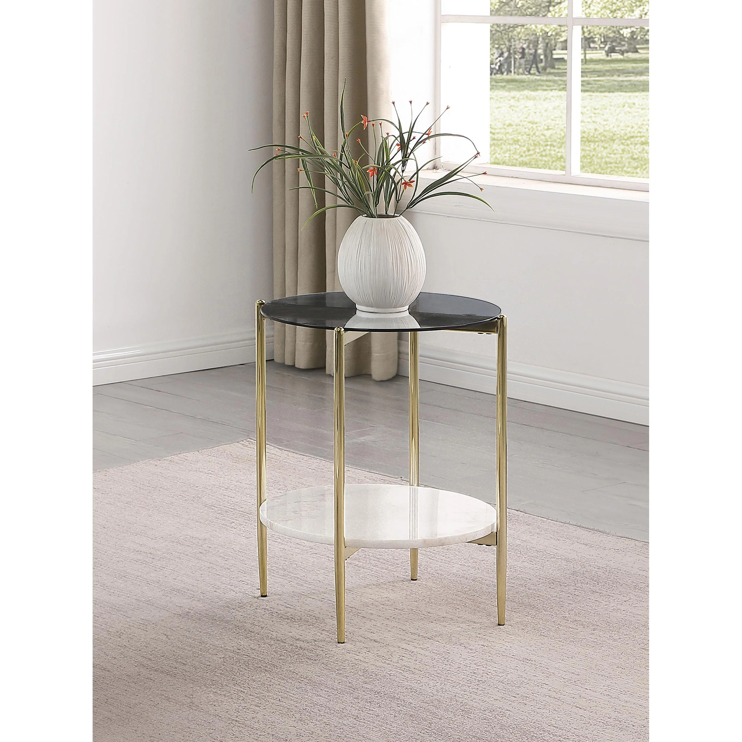 Coaster Furniture Jonelle 710337 Round Glass Top End Table - White Marble Shelf Gold - Image 2