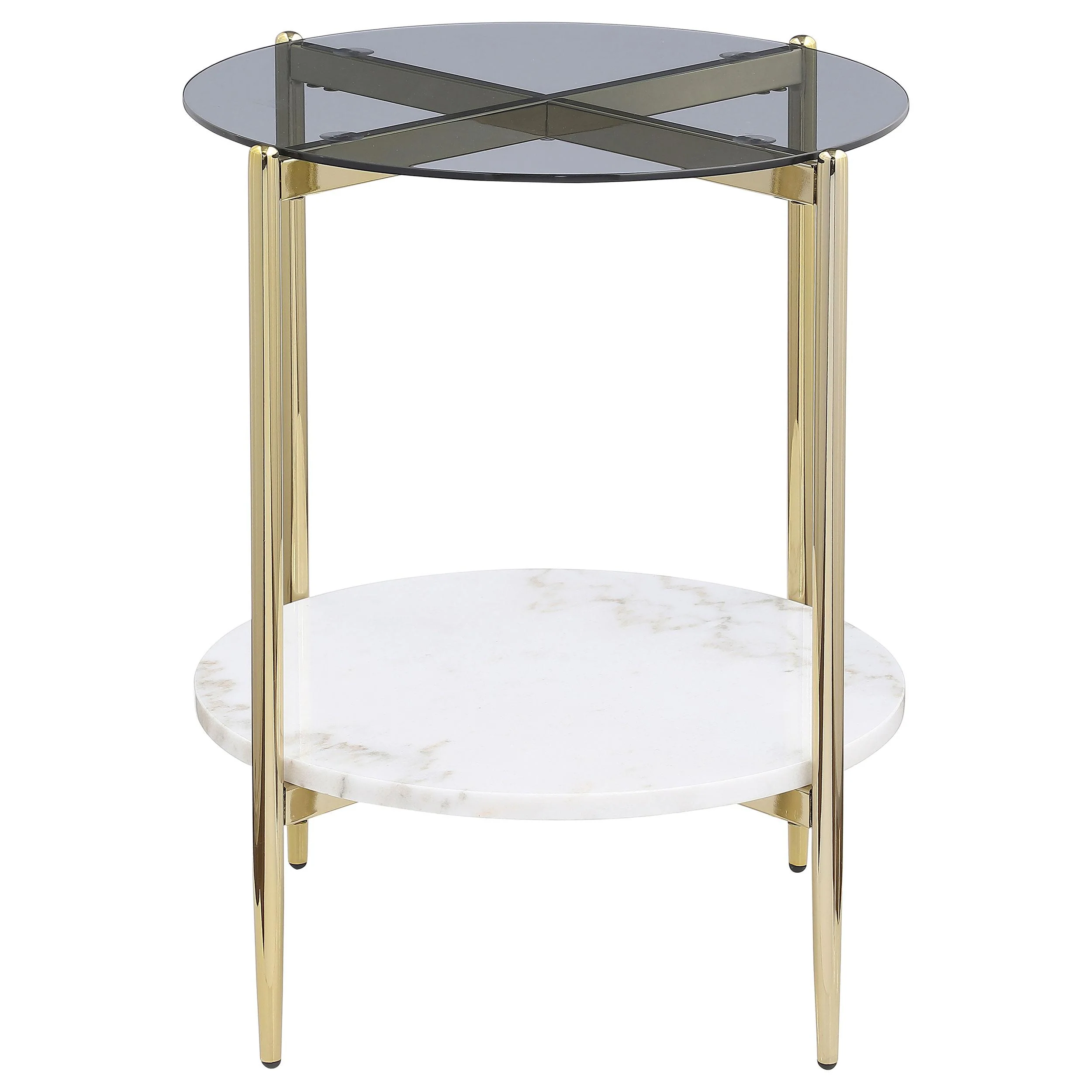 Coaster Furniture Jonelle 710337 Round Glass Top End Table - White Marble Shelf Gold - Image 3